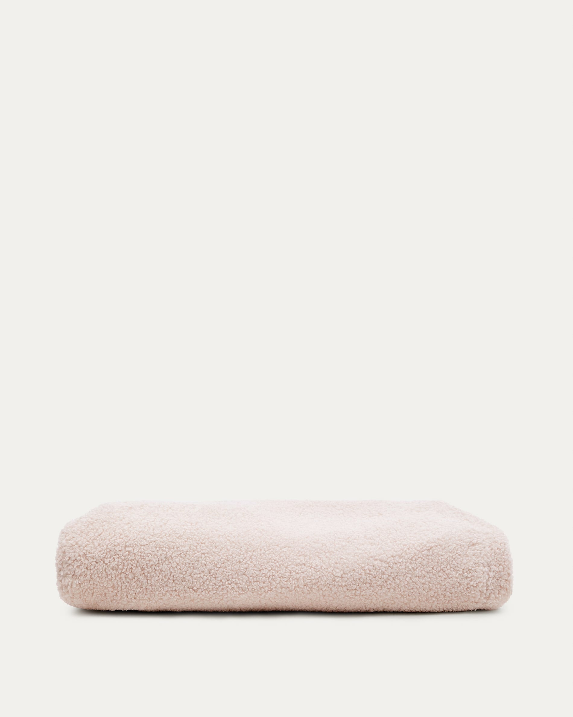 Eleganter rosa Bouclé-Bezug für Kaeli-Fusshocker, Ø 60 cm, von Kave Home. Stilvoll, umweltfreundlich, pflegeleicht.