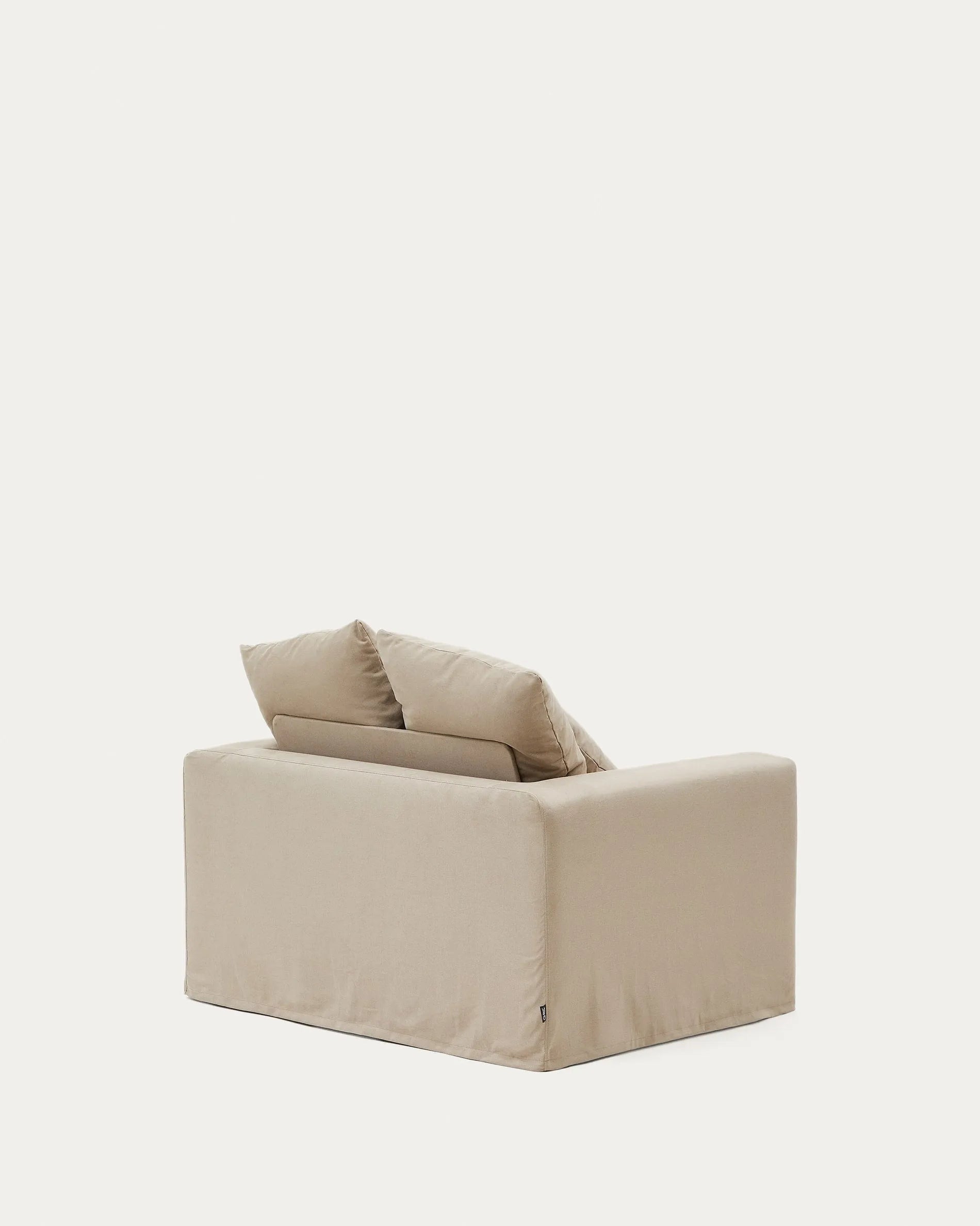 Eleganter Nora Sessel in Taupe, 140 cm, mit abziehbarem Leinen-Baumwollbezug, bietet Komfort und zeitloses Design.