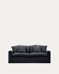 Divano Nora a 3 posti con rivestimento e cuscini sfoderabili in lino e <tc>Bau</tc>mwool grigio antracite 240 cm