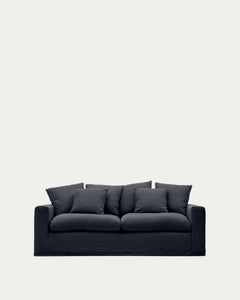 Divano Nora a 3 posti con rivestimento e cuscini sfoderabili in lino e <tc>Bau</tc>mwool grigio antracite 240 cm