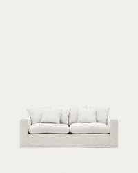 Divano Nora a 3 posti con rivestimento e cuscini sfoderabili in lino e <tc>Bau</tc>lana color ecru 240 cm