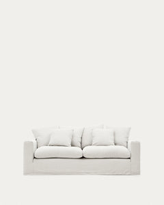Divano Nora a 3 posti con rivestimento e cuscini sfoderabili in lino e <tc>Bau</tc>lana color ecru 240 cm