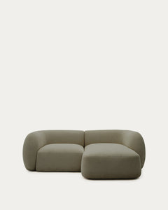 Divano modulare Martina a 2 posti con rivestimento in ciniglia e chaise longue, ignifugo.<tc>elo</tc>lingua giusta in verde 230 cm