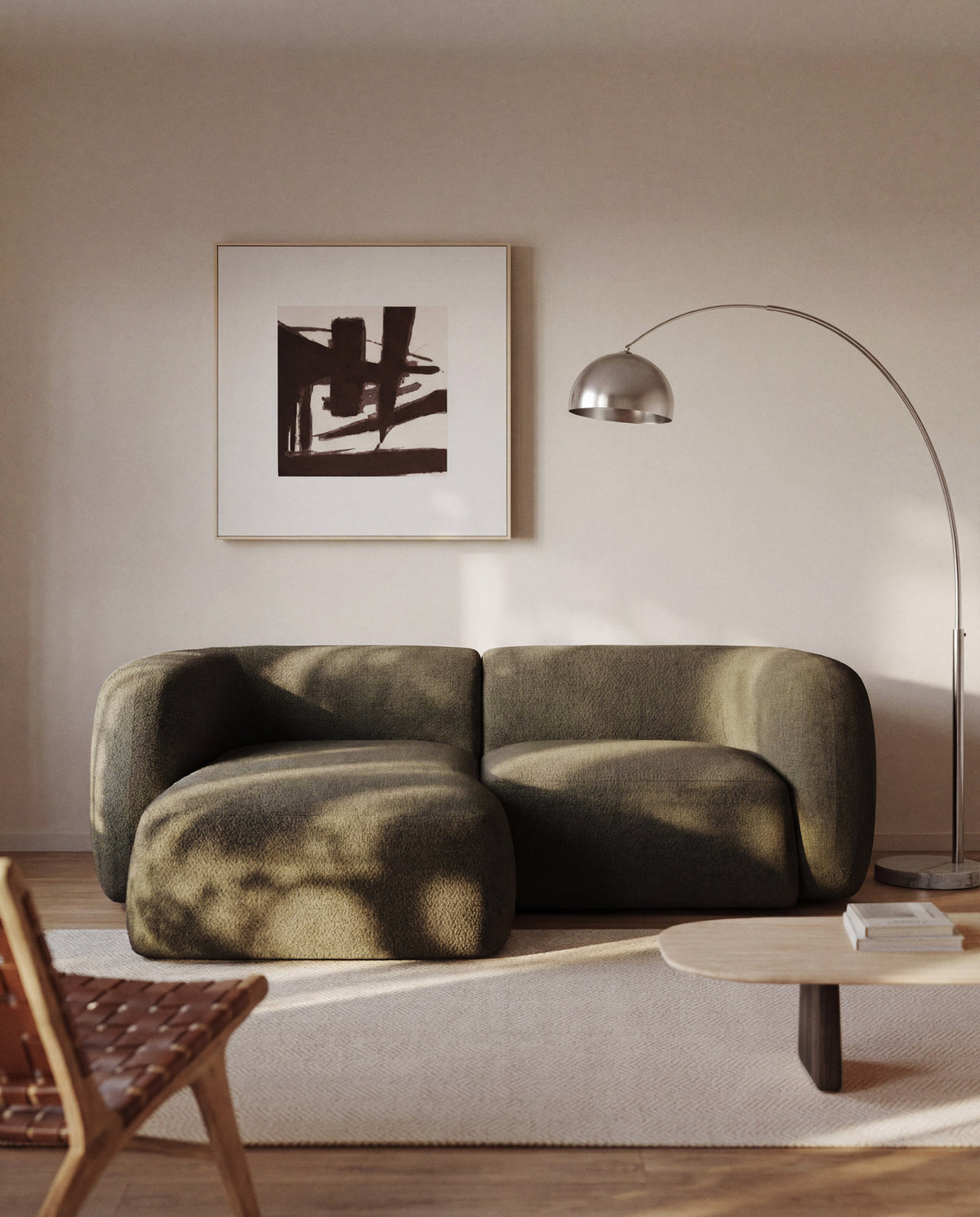 Schwer entflammbares 2-Sitzer-Modularsofa Martina mit Chenille und Chaiselongue links in Grün 230 cm in Grün präsentiert im Onlineshop von KAQTU Design AG. L-Sofa links ist von Kave Home