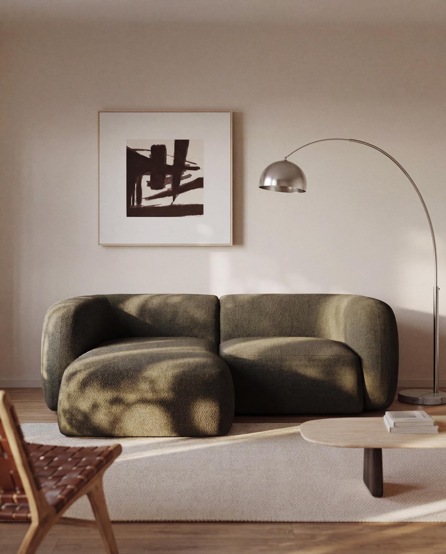 2-Sitzer-Modularsofa Martina mit Chenille und Chaiselongue links in Grün 230 cm in Grün präsentiert im Onlineshop von KAQTU Design AG. L-Sofa links ist von Kave Home