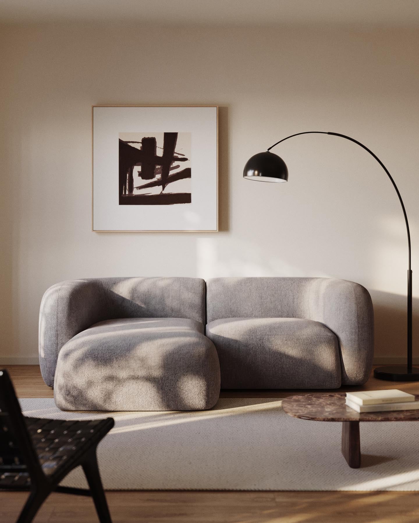 2-Sitzer-Modularsofa Martina mit Chenille und Chaiselongue links in Steinton 230 cm in Steinfarben präsentiert im Onlineshop von KAQTU Design AG. L-Sofa links ist von Kave Home