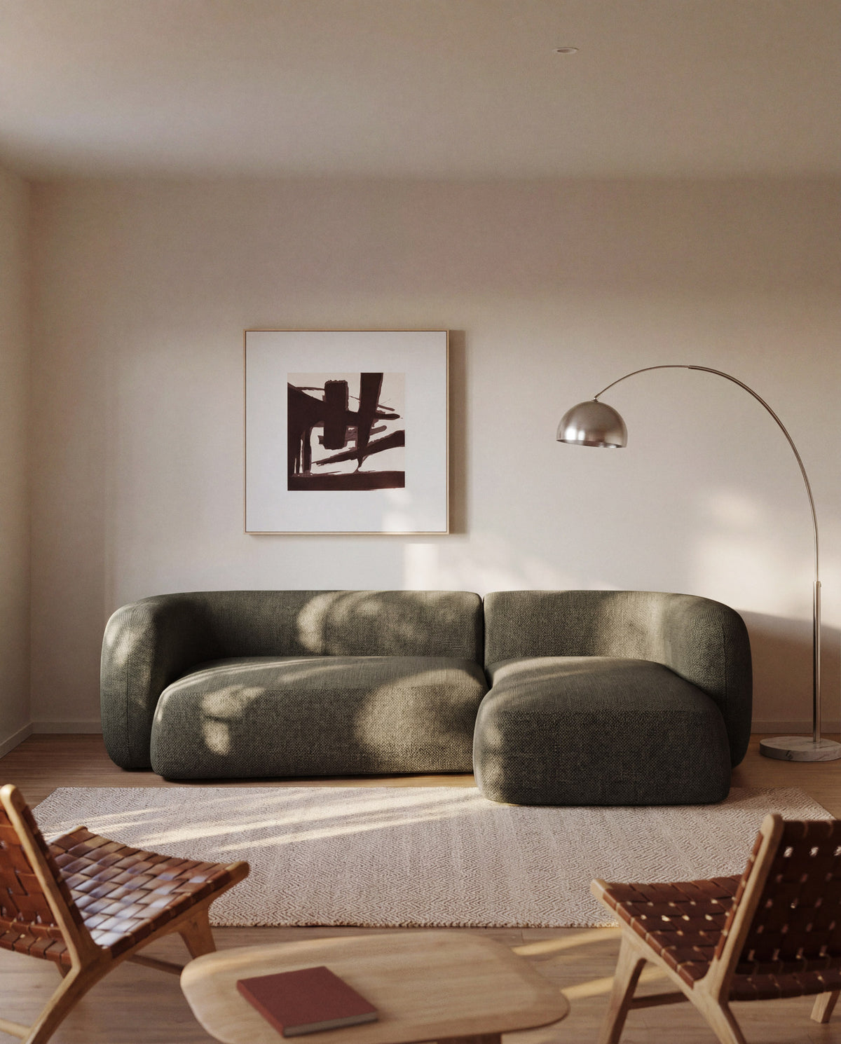 Schwer entflammbares 3-Sitzer-Modularsofa Martina mit Chenille und Chaiselongue rechts in Grün 287 cm in Grün präsentiert im Onlineshop von KAQTU Design AG. L-Sofa rechts ist von Kave Home