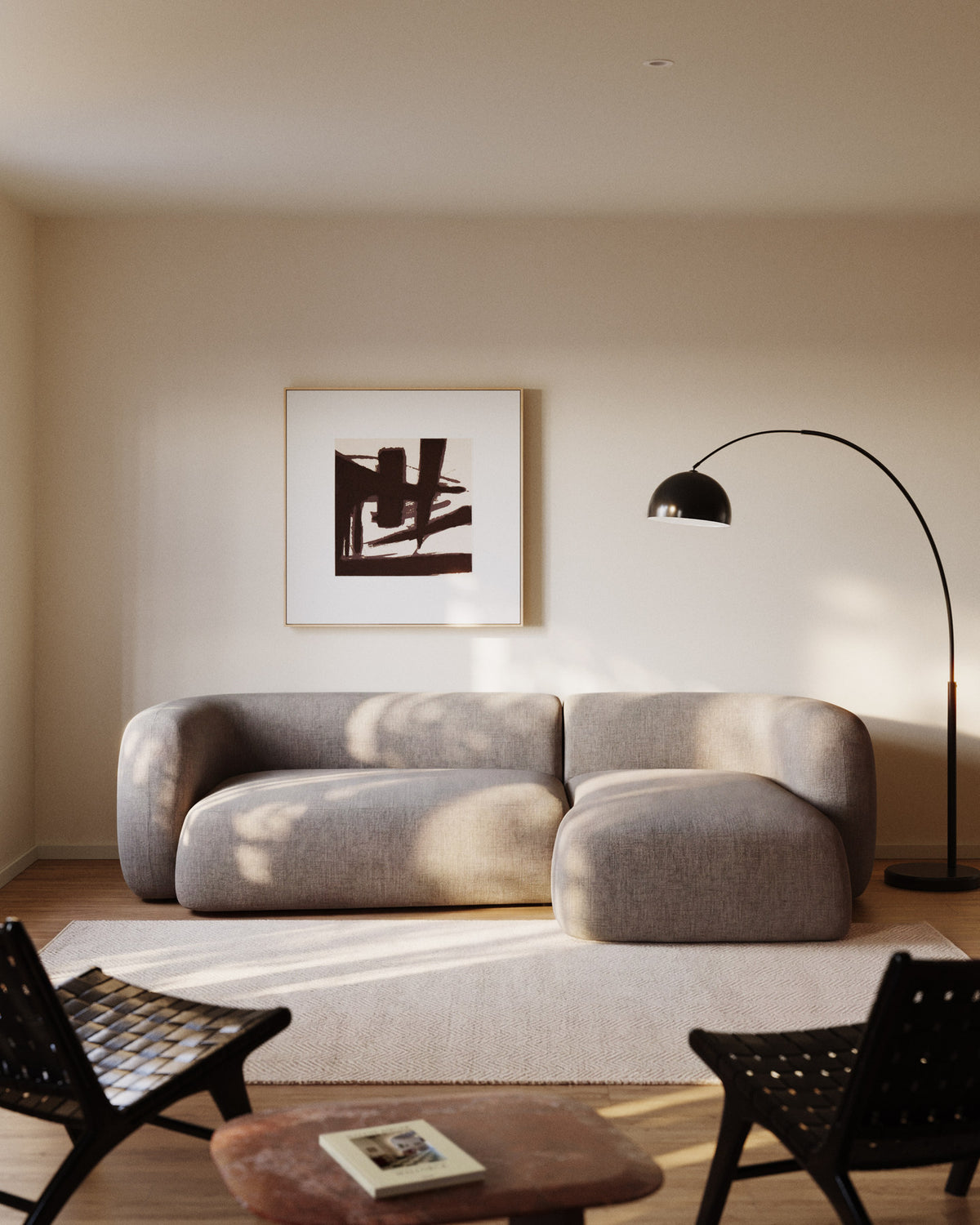 Schwer entflammbares 3-Sitzer-Modularsofa Martina mit Chenille und Chaiselongue rechts in Steinton 287 cm in Steinfarben präsentiert im Onlineshop von KAQTU Design AG. L-Sofa rechts ist von Kave Home