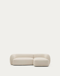 Divano modulare Martina a 3 posti con rivestimento in ciniglia e chaise longue, ignifugo.<tc>elo</tc>lingua destra in ecru 287 cm