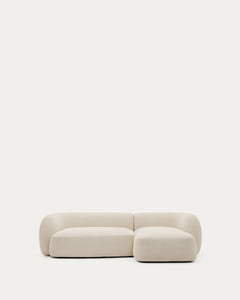 Divano modulare Martina a 3 posti con rivestimento in ciniglia e chaise longue, ignifugo.<tc>elo</tc>lingua destra in ecru 287 cm