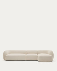 Flame-retardant 4-seater modular sofa Martina with chenille and chaise longue on the right