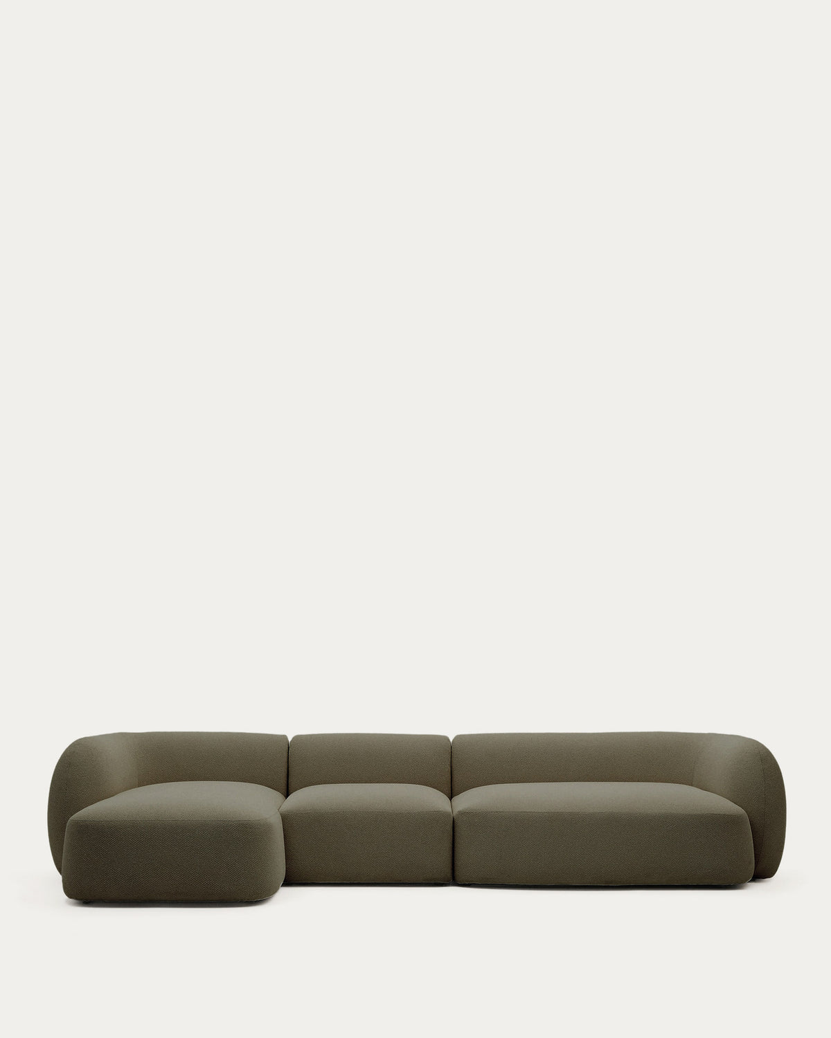 Schwer entflammbares 4-Sitzer-Modularsofa Martina mit Chenille und Chaiselongue links in Grün 377 cm in Grün präsentiert im Onlineshop von KAQTU Design AG. L-Sofa links ist von Kave Home