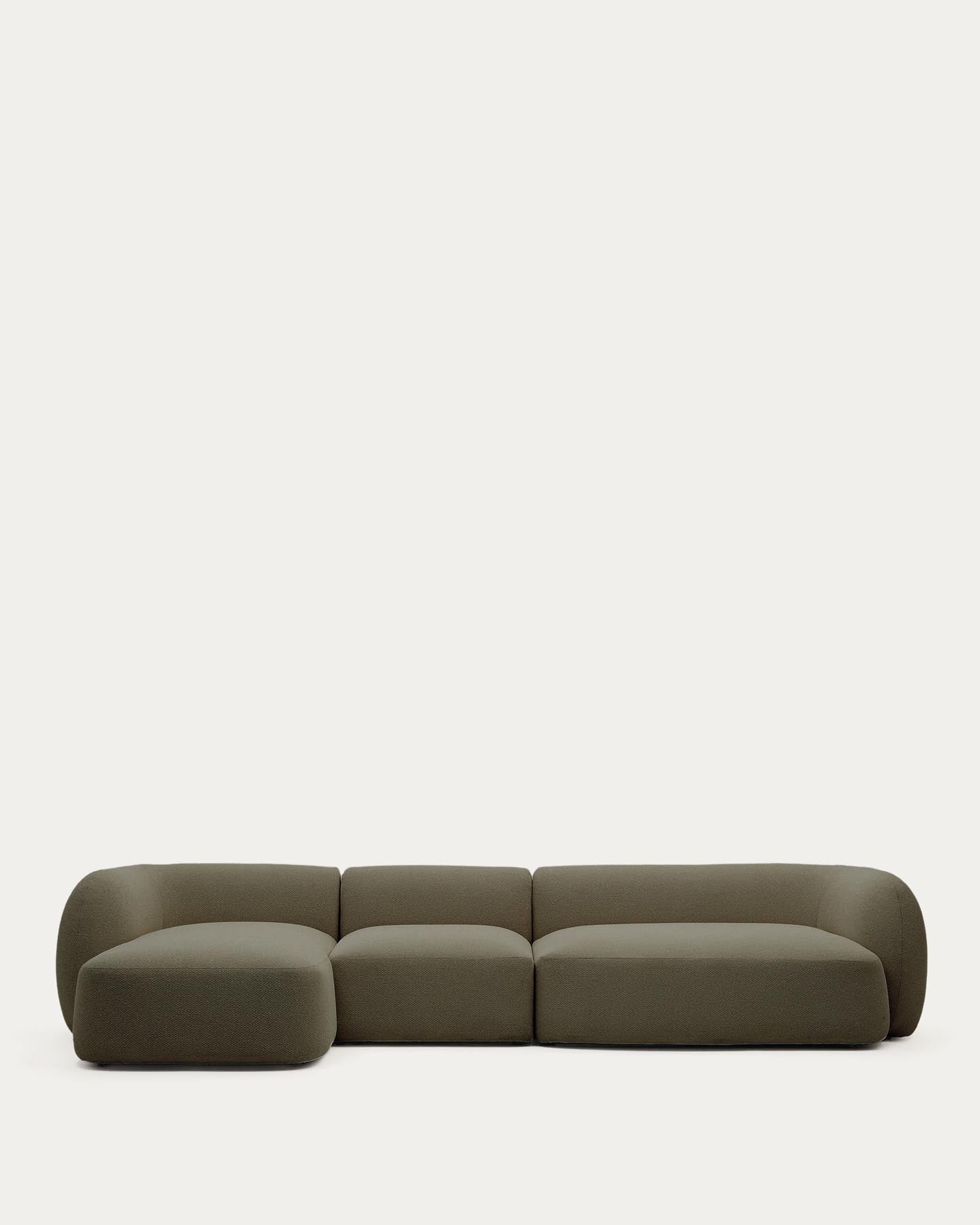 Schwer entflammbares 4-Sitzer-Modularsofa Martina mit Chenille und Chaiselongue links in Grün 377 cm in Grün präsentiert im Onlineshop von KAQTU Design AG. L-Sofa links ist von Kave Home