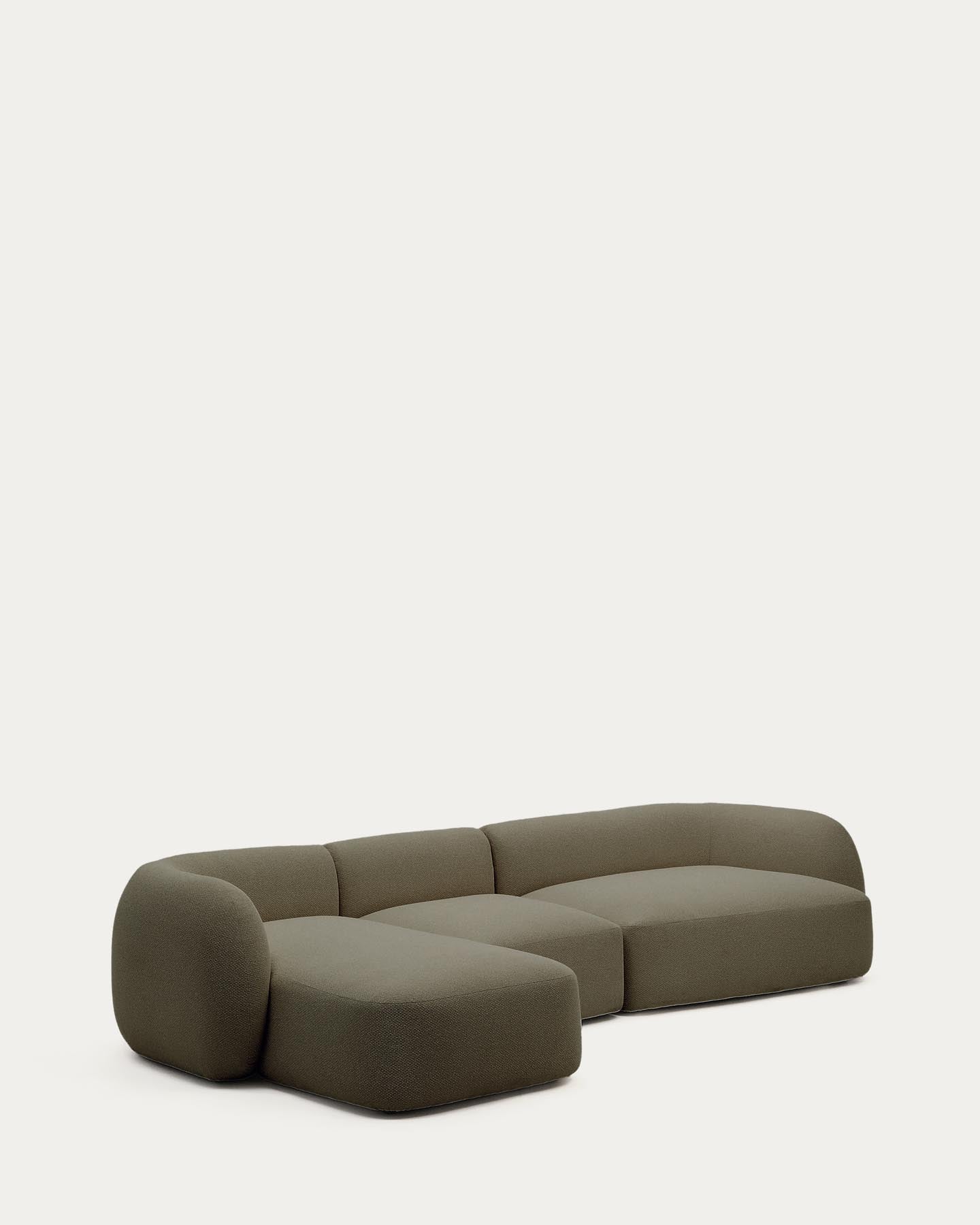 Schwer entflammbares 4-Sitzer-Modularsofa Martina mit Chenille und Chaiselongue links in Grün 377 cm in Grün präsentiert im Onlineshop von KAQTU Design AG. L-Sofa links ist von Kave Home