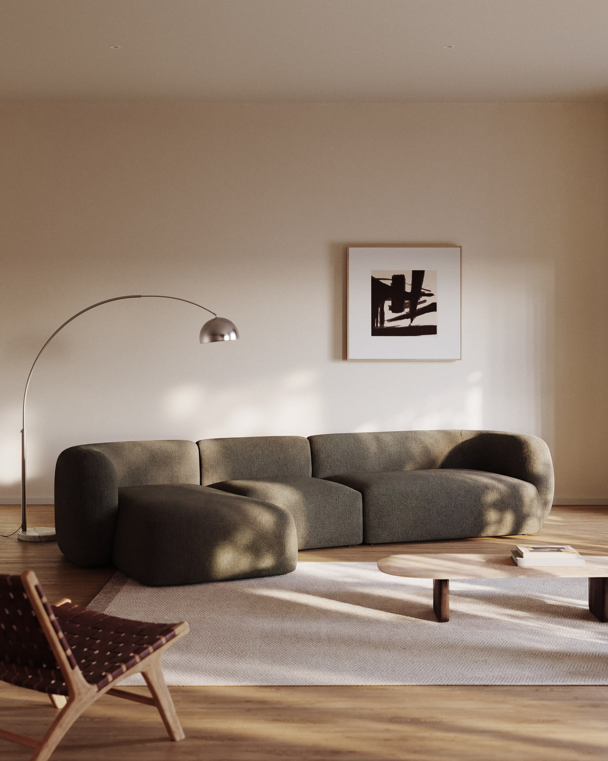 Schwer entflammbares 4-Sitzer-Modularsofa Martina mit Chenille und Chaiselongue links in Grün 377 cm in Grün präsentiert im Onlineshop von KAQTU Design AG. L-Sofa links ist von Kave Home