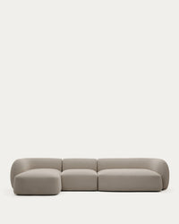 Divano modulare Martina a 4 posti con rivestimento in ciniglia e chaise longue, ignifugo.<tc>elo</tc>link lingua a Steinton 377 cm