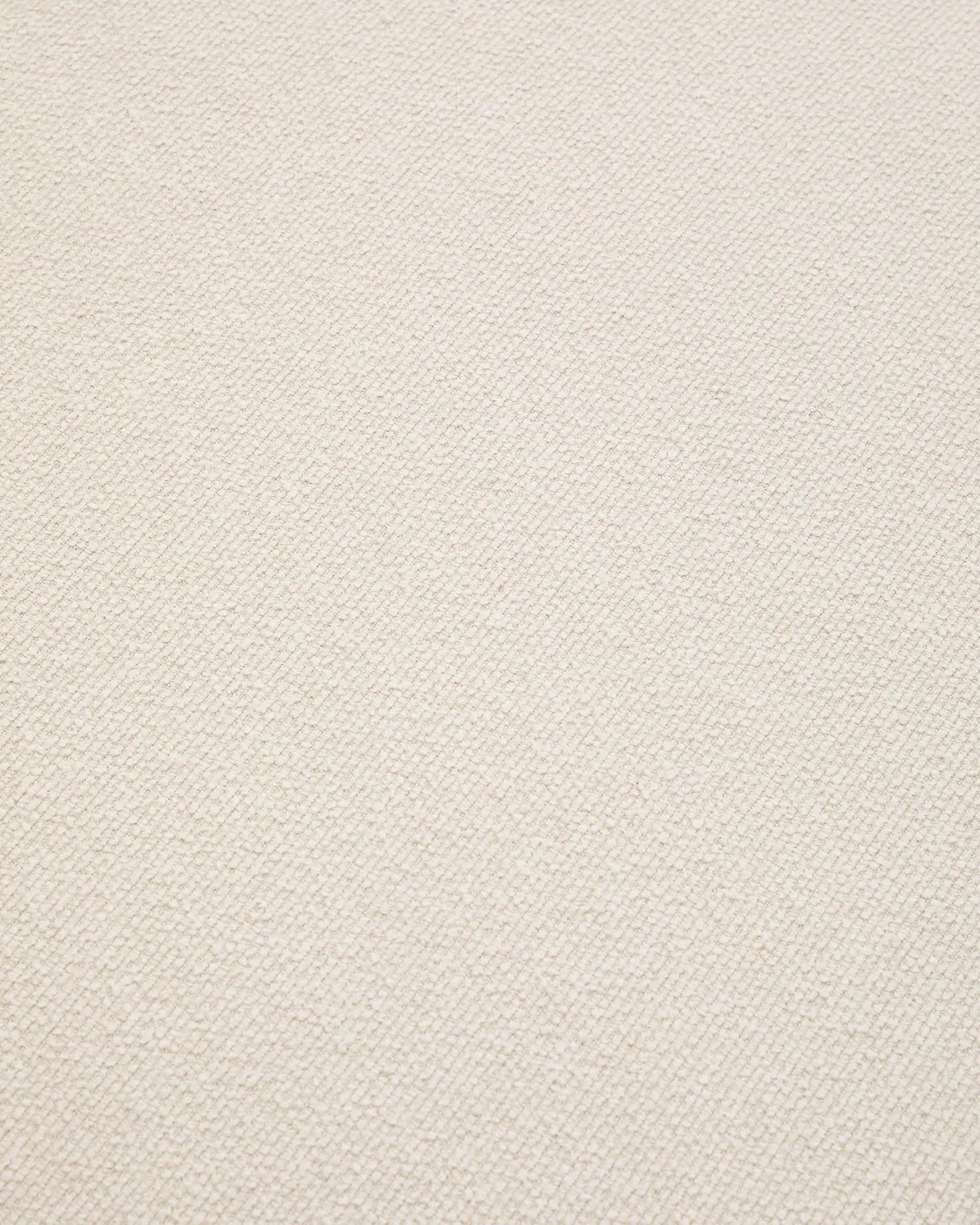 Elegante Fußstütze in Ecru mit Chenille-Bezug, mattbeigem Metallgestell, 85x85 cm, pflegeleicht und nachhaltig.
