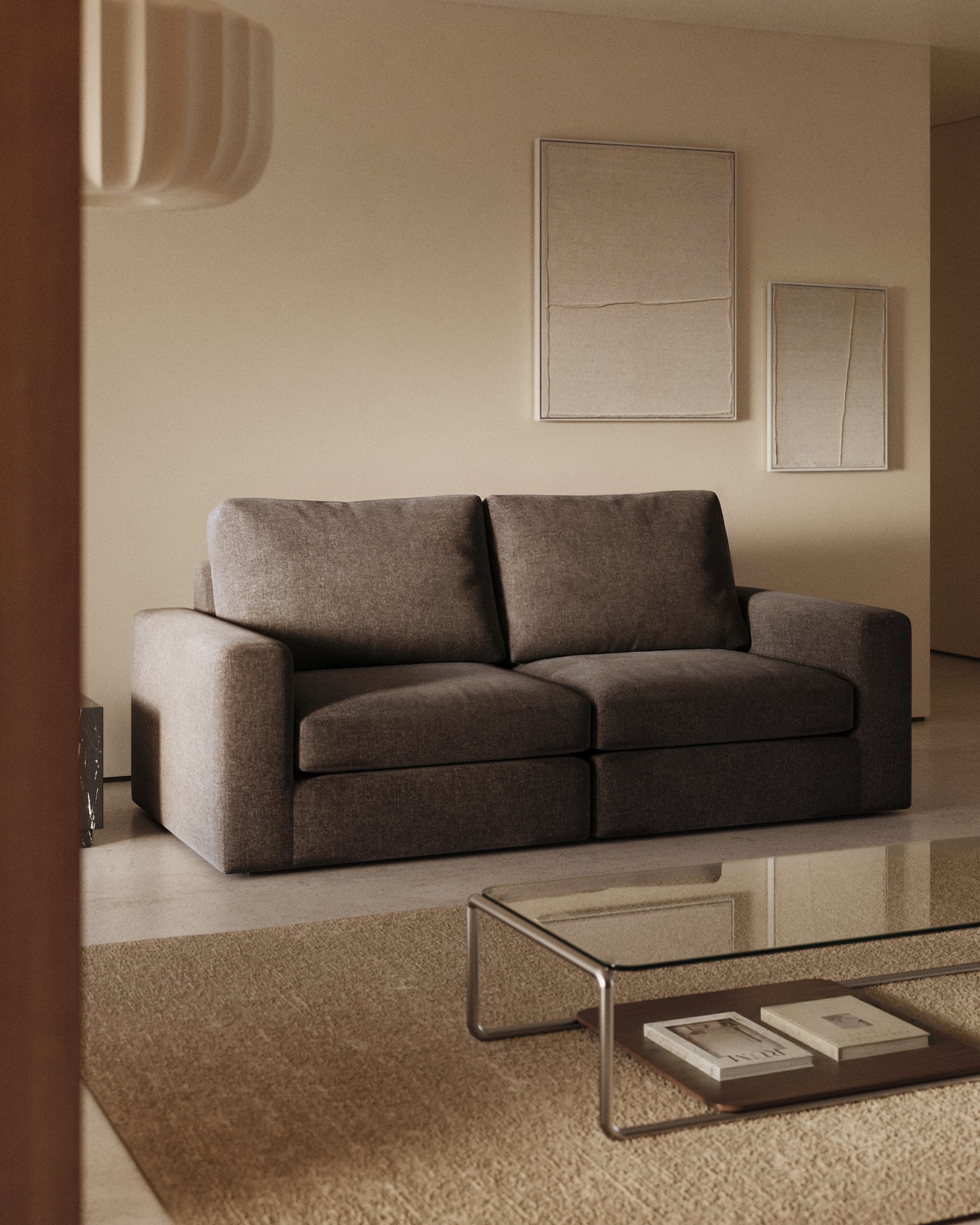 Modulares Sofa Alea für 3 Personen mit abnehmbarem Bezug aus dunkelbrauner Chenille, 220 cm in Dunkelbraun präsentiert im Onlineshop von KAQTU Design AG. 3er Sofa ist von Kave Home