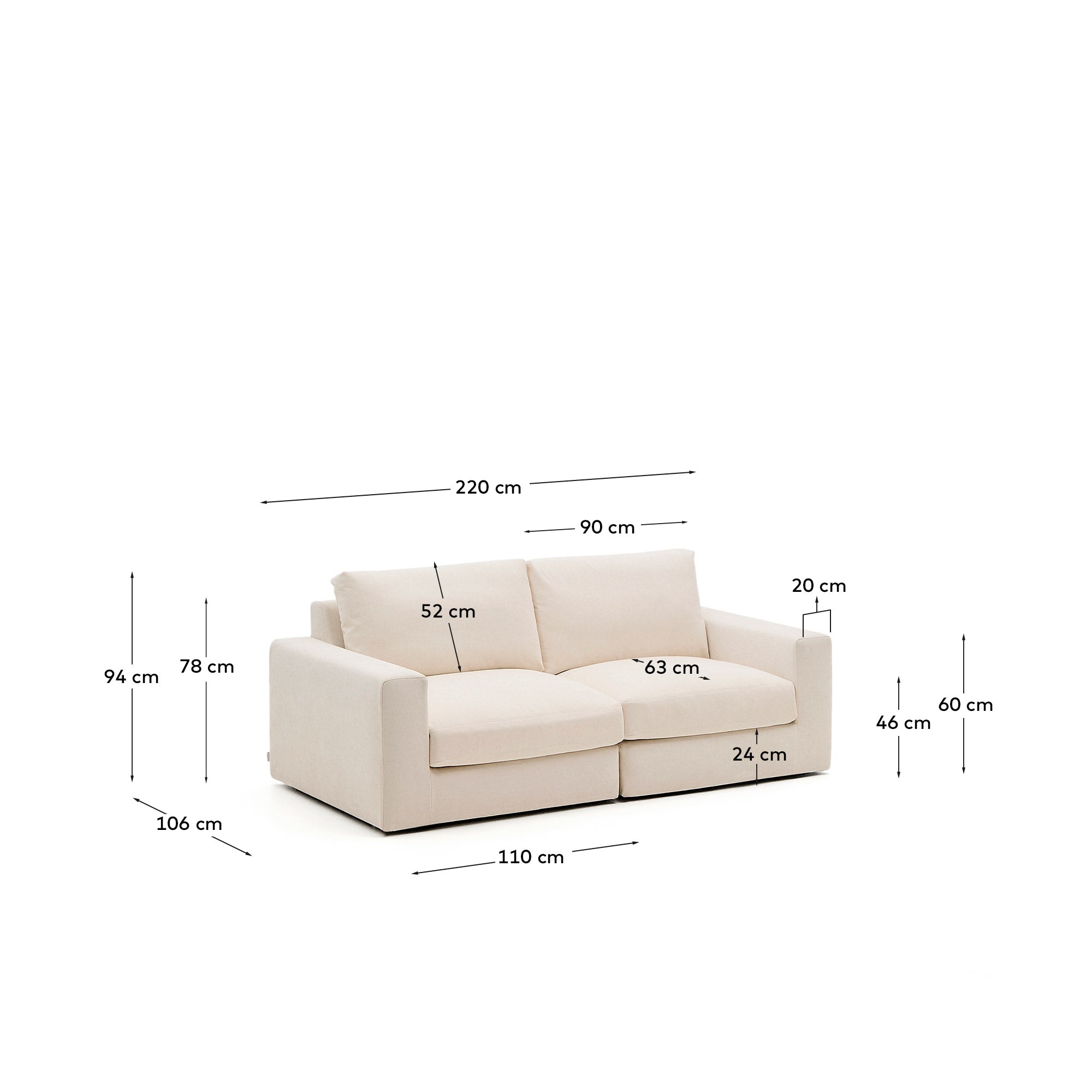 Modulares Sofa Alea für 3 Personen mit abnehmbarem Bezug aus Chenille in Beige, 220 cm in Beige präsentiert im Onlineshop von KAQTU Design AG. 3er Sofa ist von Kave Home