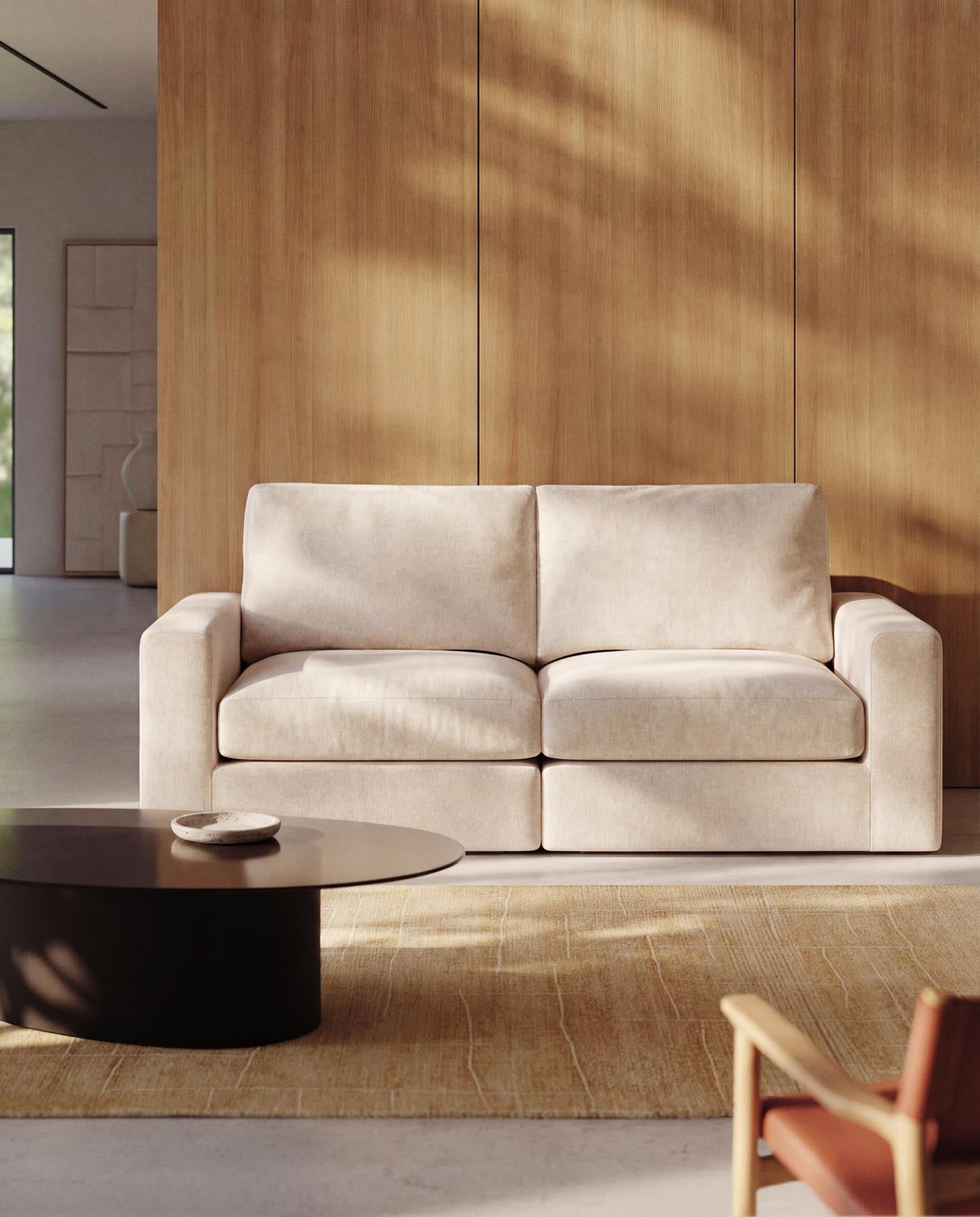 Modulares Sofa Alea für 3 Personen mit abnehmbarem Bezug aus Chenille in Beige, 220 cm in Beige präsentiert im Onlineshop von KAQTU Design AG. 3er Sofa ist von Kave Home
