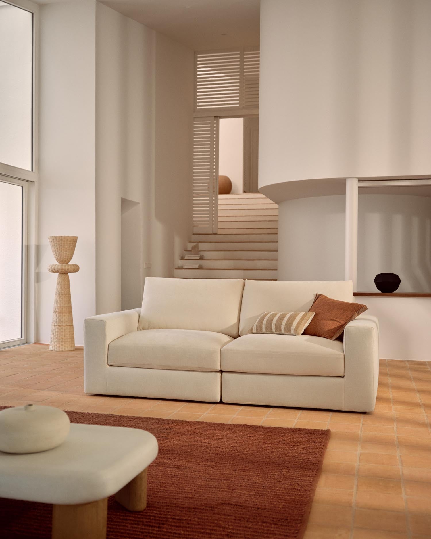 Divano modulare Alea per 3 persone con copertura rimovibile da Chenille in ECRU, 220 CM