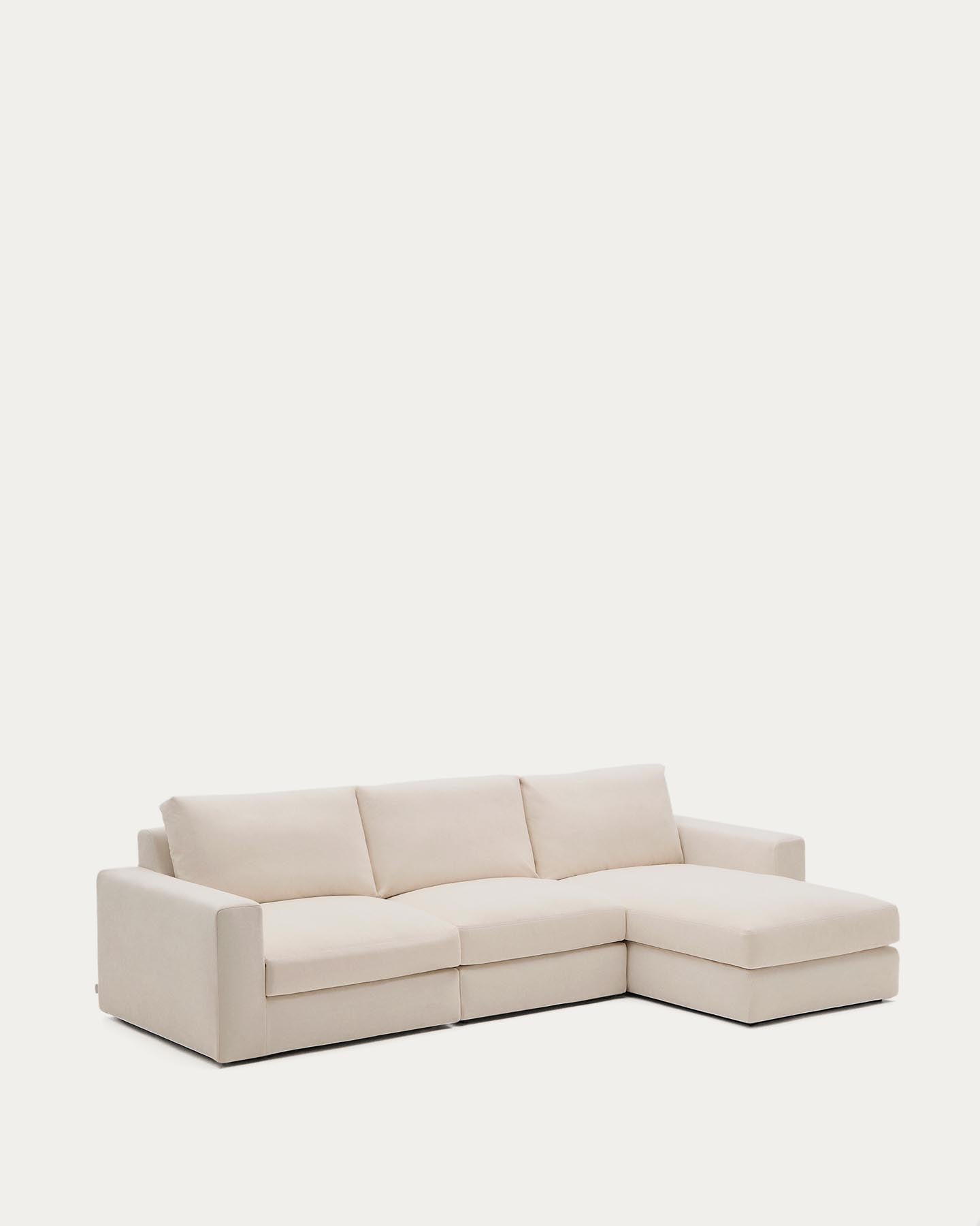 Modulares Sofa Alea für 4 Personen mit abnehmbarem Bezug aus Chenille mit Chaiselongue rechts in Beige, 310 cm in Beige präsentiert im Onlineshop von KAQTU Design AG. 3er Sofa ist von Kave Home