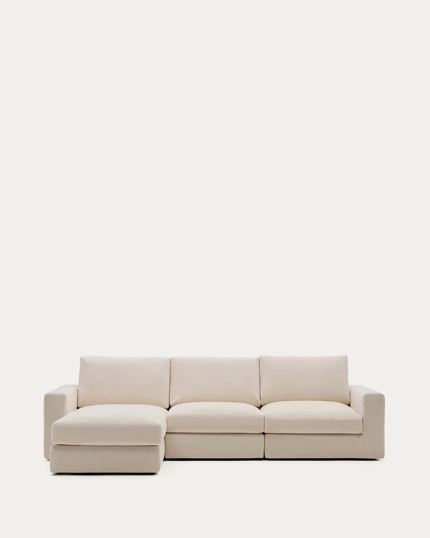 Modulares Sofa Alea für 4 Personen mit abnehmbarem Bezug aus Chenille mit Chaiselongue links in Beige, 310 cm in Beige präsentiert im Onlineshop von KAQTU Design AG. 3er Sofa ist von Kave Home