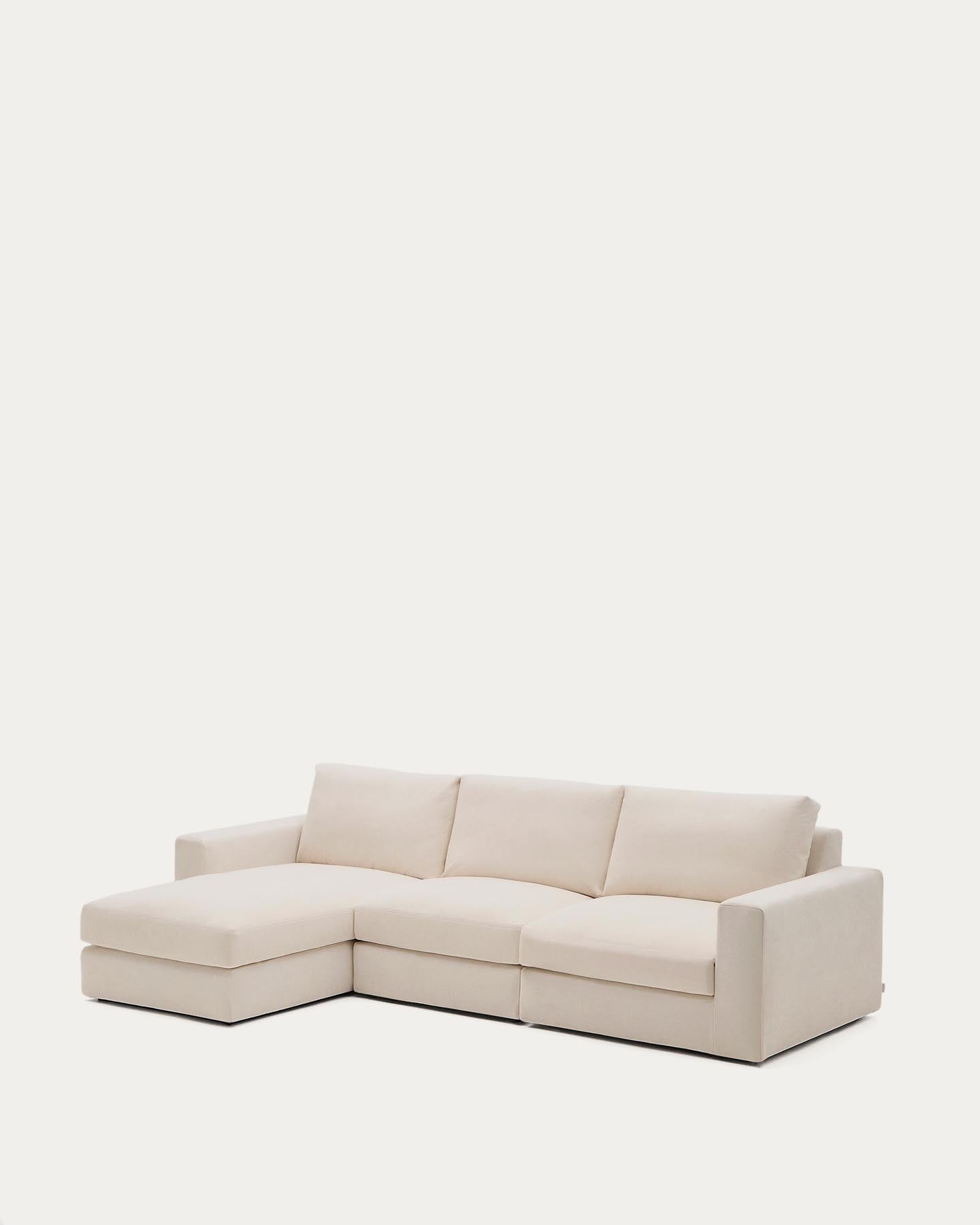 Modulares Sofa Alea für 4 Personen mit abnehmbarem Bezug aus Chenille mit Chaiselongue links in Beige, 310 cm in Beige präsentiert im Onlineshop von KAQTU Design AG. 3er Sofa ist von Kave Home
