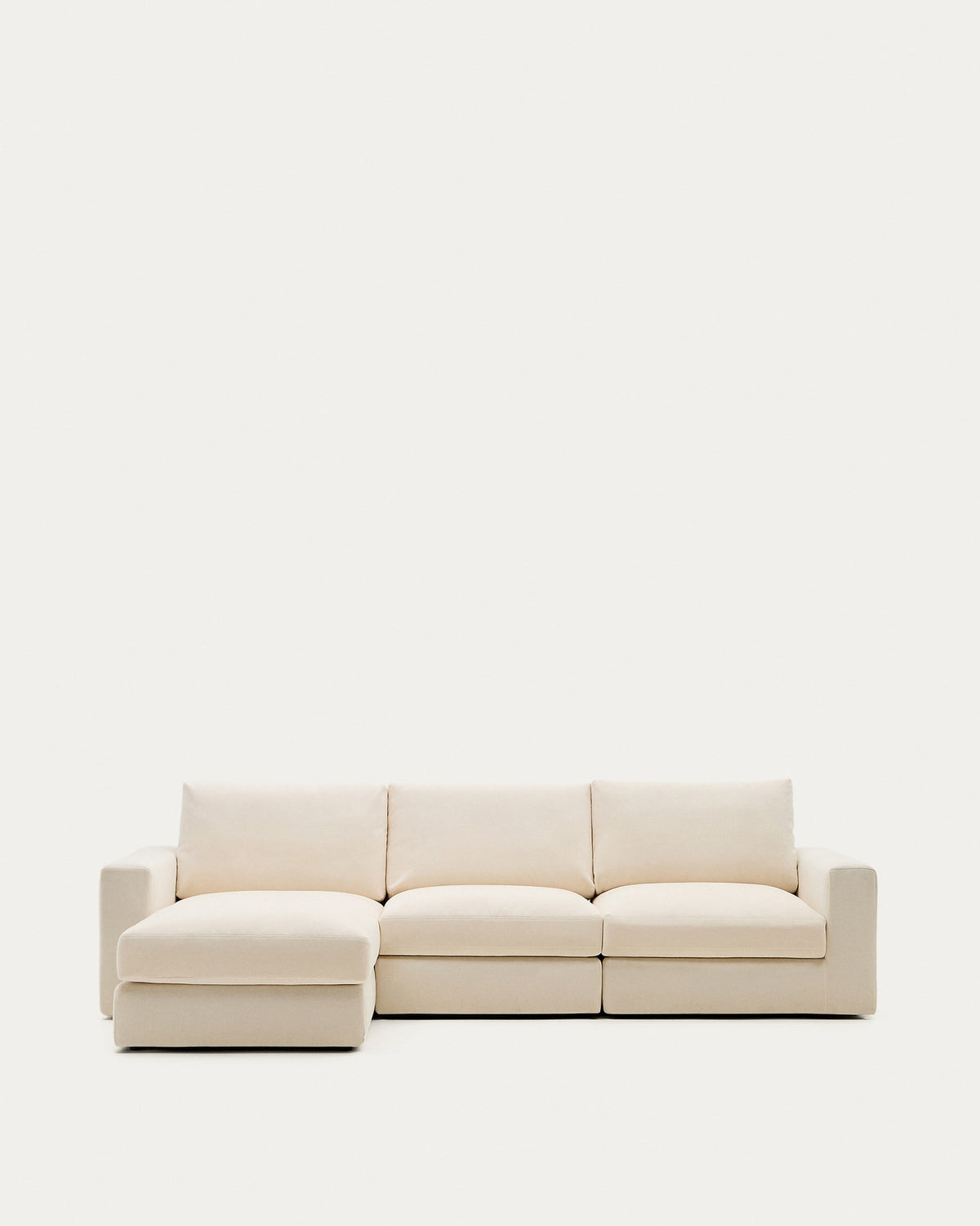 Modulares Sofa Alea für 4 Personen mit abnehmbarem Bezug aus Chenille mit Chaiselongue links in Ecru, 310 cm in Ecru präsentiert im Onlineshop von KAQTU Design AG. L-Sofa links ist von Kave Home