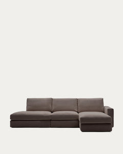 Modulares Sofa Alea für 5 Personen mit abnehmbarem Bezug aus dunkelbrauner Chenille und Chaiselongue rechts, 340 cm