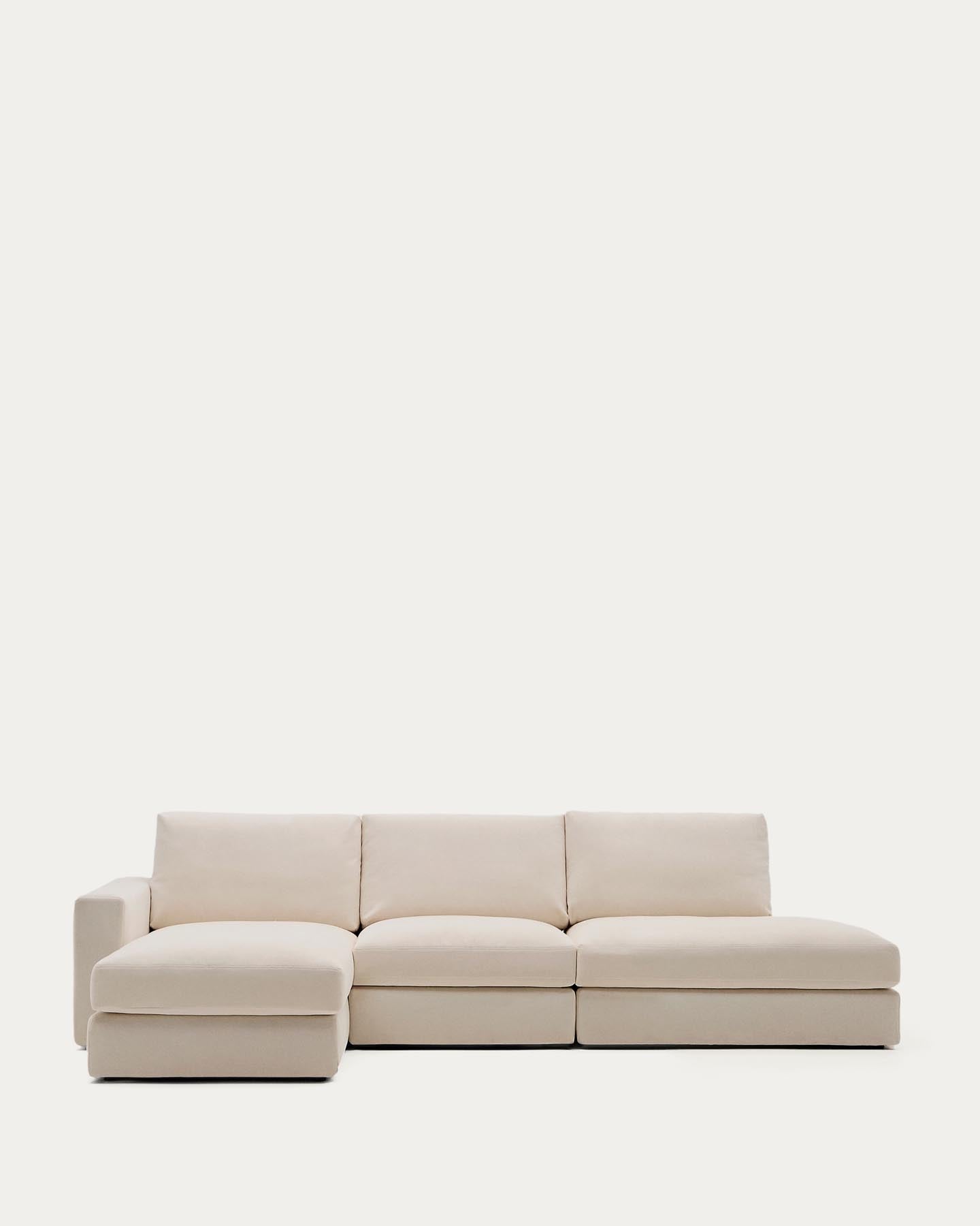Modulares Sofa Alea für 5 Personen mit abnehmbarem Bezug aus Chenille mit Chaiselongue links in Beige, 340 cm in Beige präsentiert im Onlineshop von KAQTU Design AG. 3er Sofa ist von Kave Home