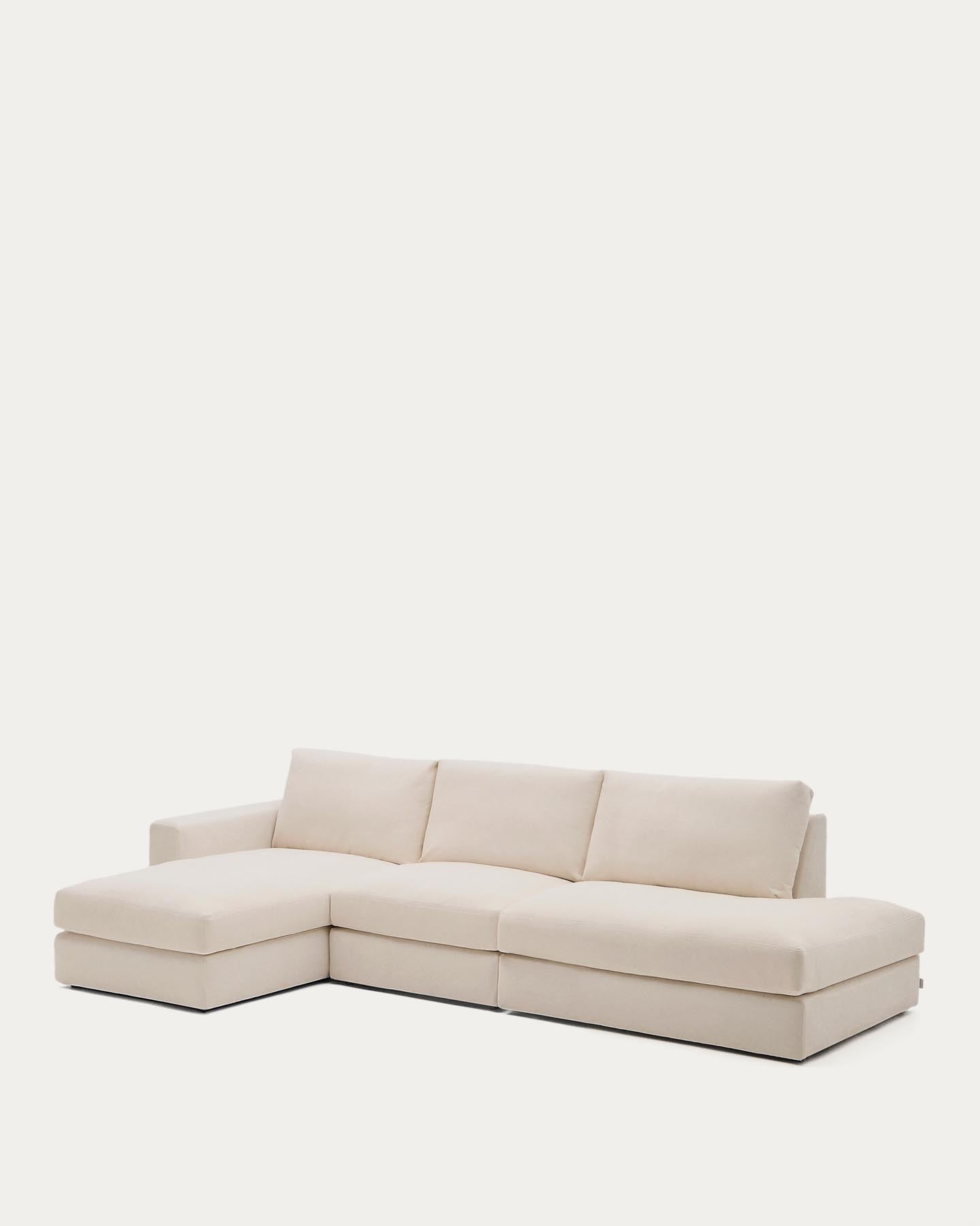 Modulares Sofa Alea für 5 Personen mit abnehmbarem Bezug aus Chenille mit Chaiselongue links in Beige, 340 cm in Beige präsentiert im Onlineshop von KAQTU Design AG. 3er Sofa ist von Kave Home
