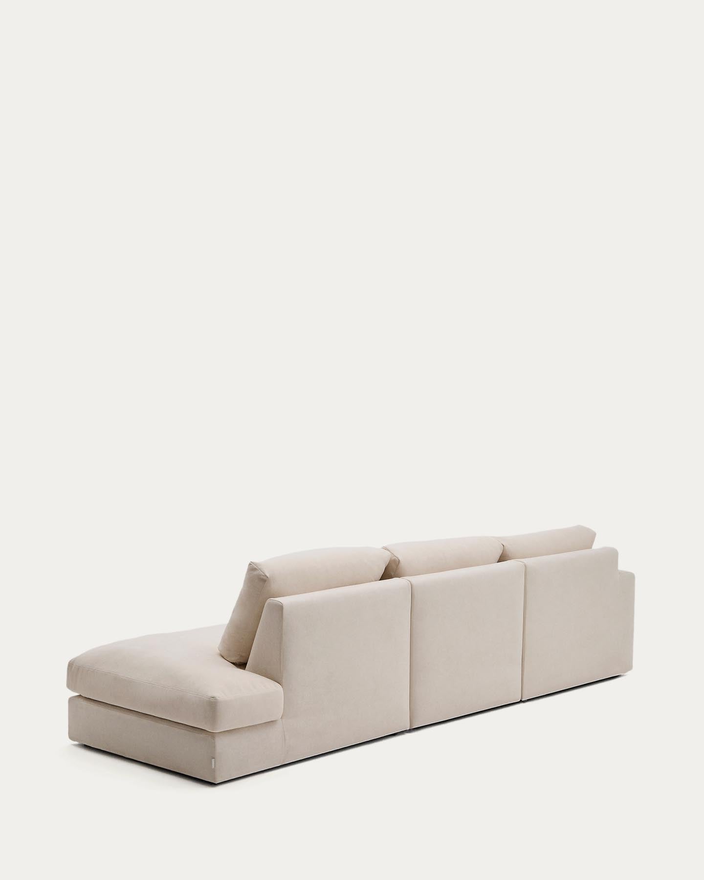 Modulares Sofa Alea für 5 Personen mit abnehmbarem Bezug aus Chenille mit Chaiselongue links in Beige, 340 cm in Beige präsentiert im Onlineshop von KAQTU Design AG. 3er Sofa ist von Kave Home