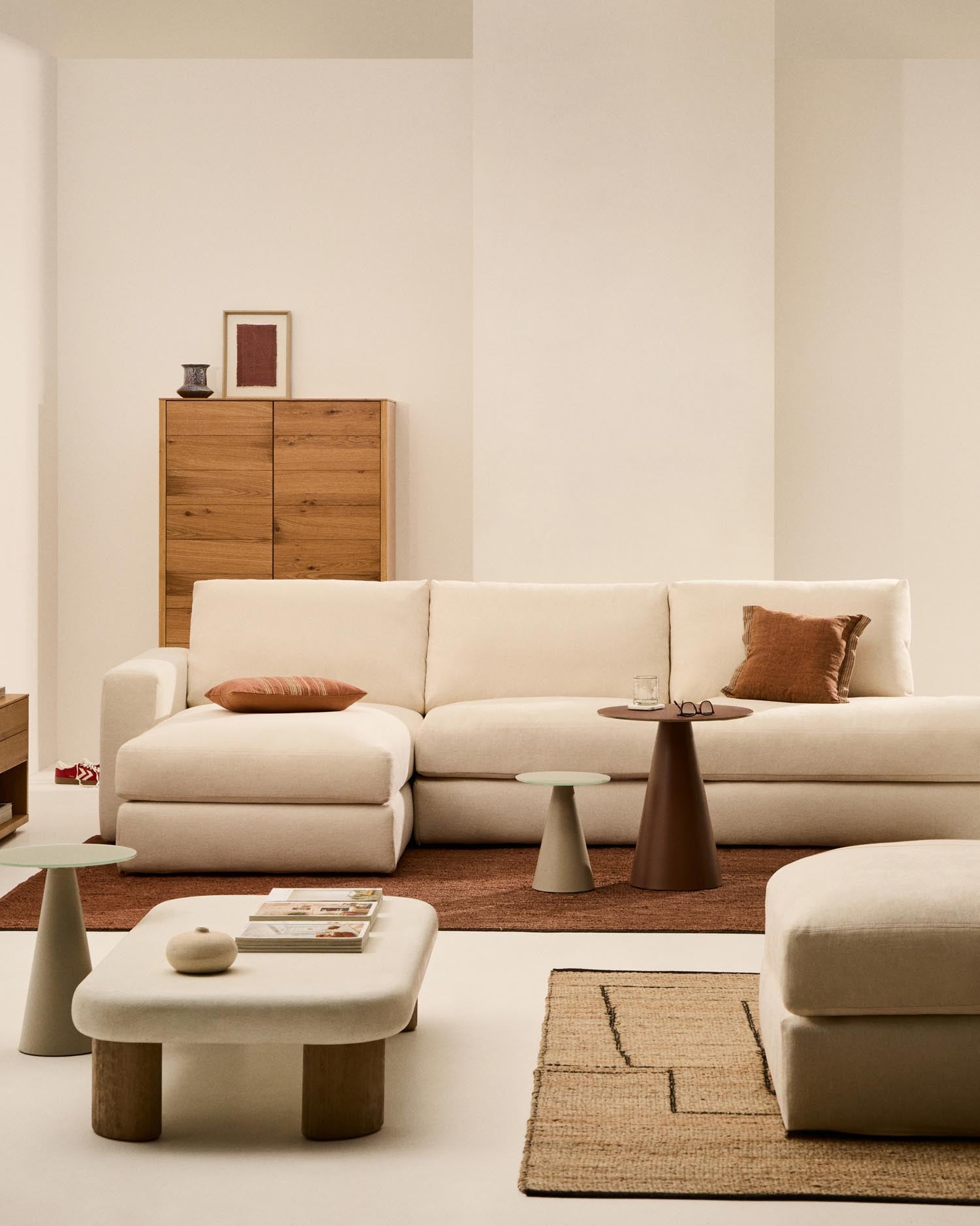 Modulares Sofa Alea für 5 Personen mit abnehmbarem Bezug aus Chenille mit Chaiselongue lin