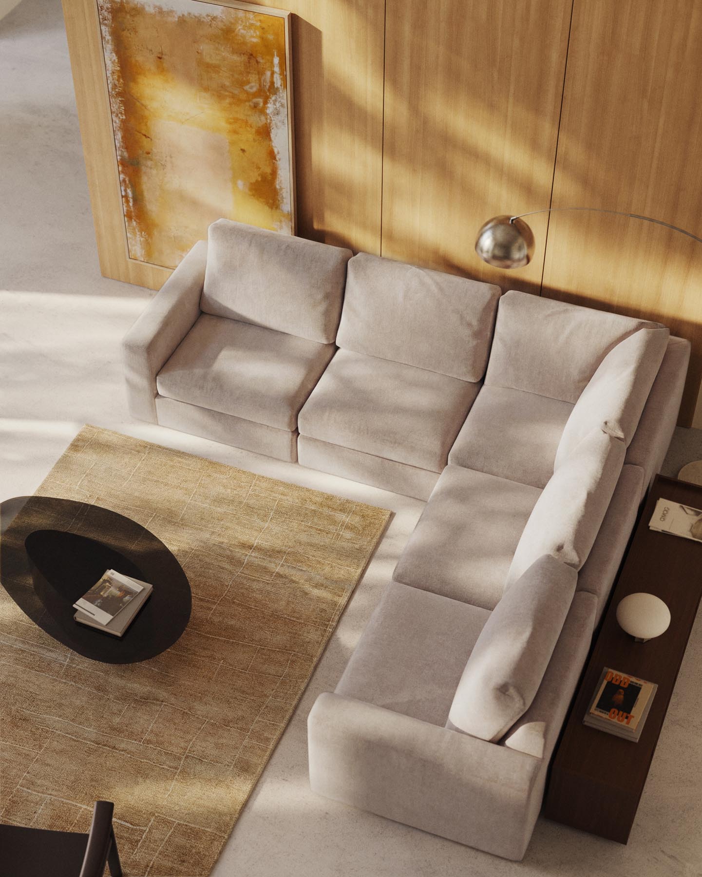 Modulares 5-Sitzer-Ecksofa Alea mit Bezug aus Chenille in Beige, 310 x 310 cm in Beige präsentiert im Onlineshop von KAQTU Design AG. 3er Sofa ist von Kave Home