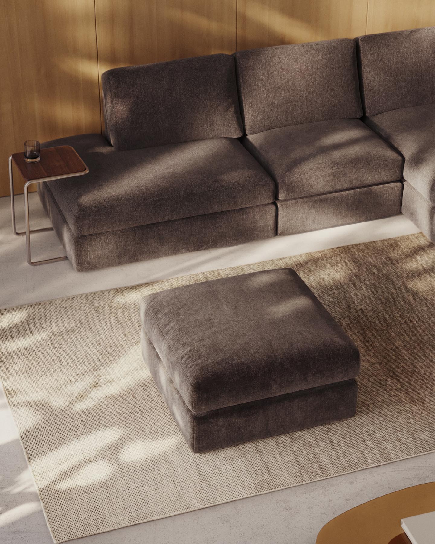 Fussablage Alea mit abnehmbarem Bezug aus Chenille in Beige, 90 x 90 cm in Beige präsentiert im Onlineshop von KAQTU Design AG. Pouf ist von Kave Home