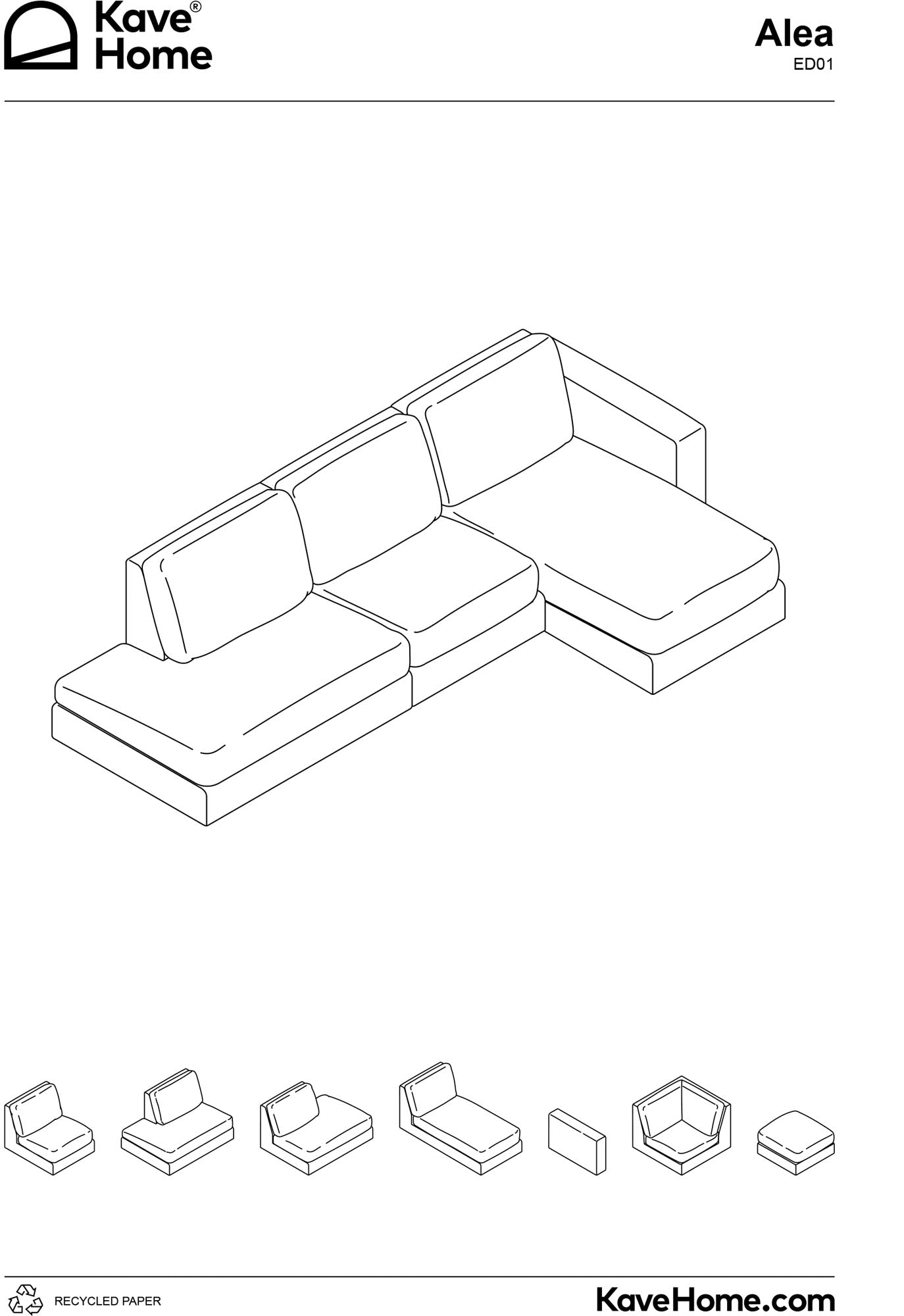 Bezug für linkes Chaiselongue-Modul Alea aus Chenille in Ecru in Ecru präsentiert im Onlineshop von KAQTU Design AG. Sofa-Zubehör ist von Kave Home