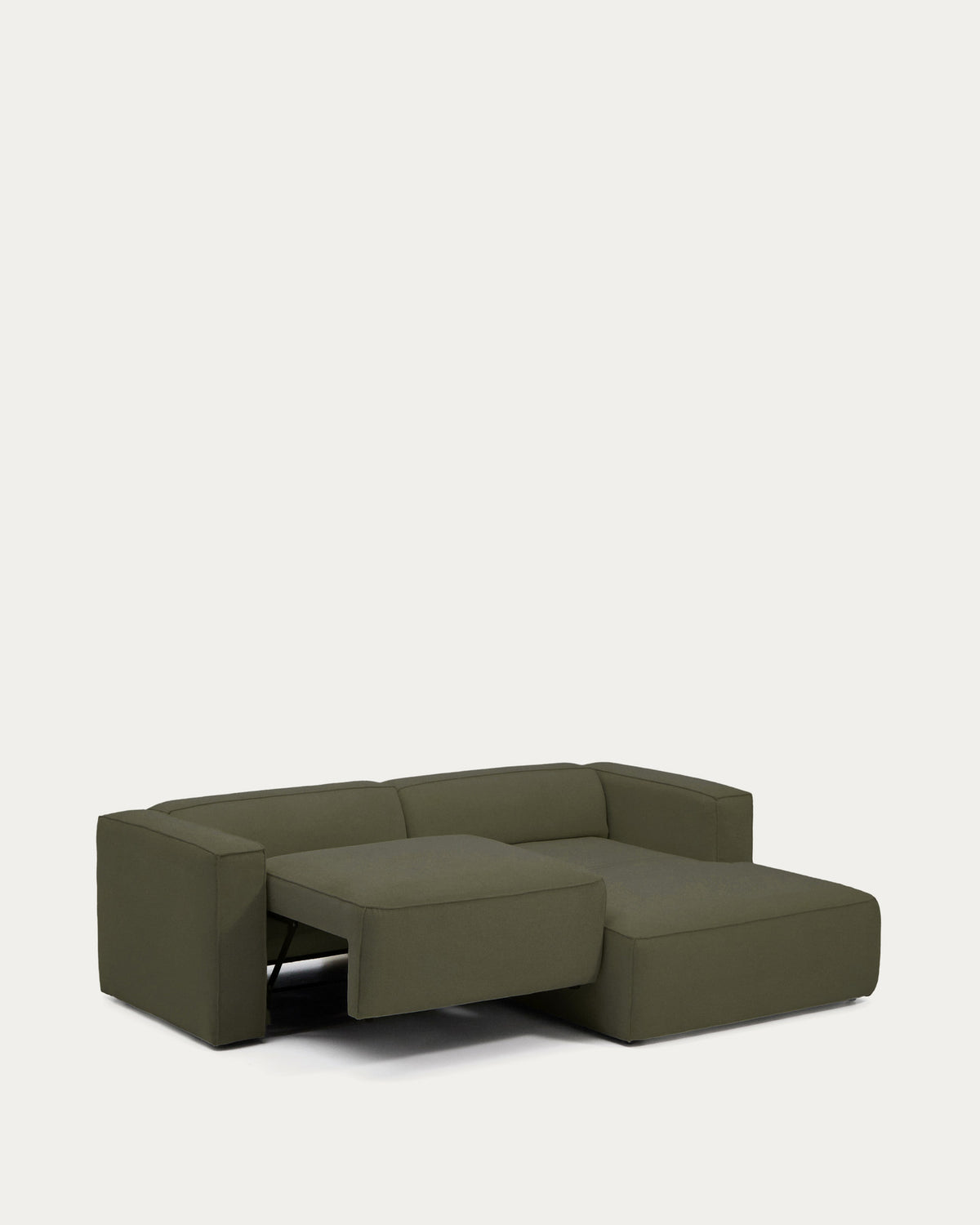 Dunkelgrünes Bettsofa Marela mit Chaiselongue rechts, Stoffbezug, Armlehnen, schwarze Beine