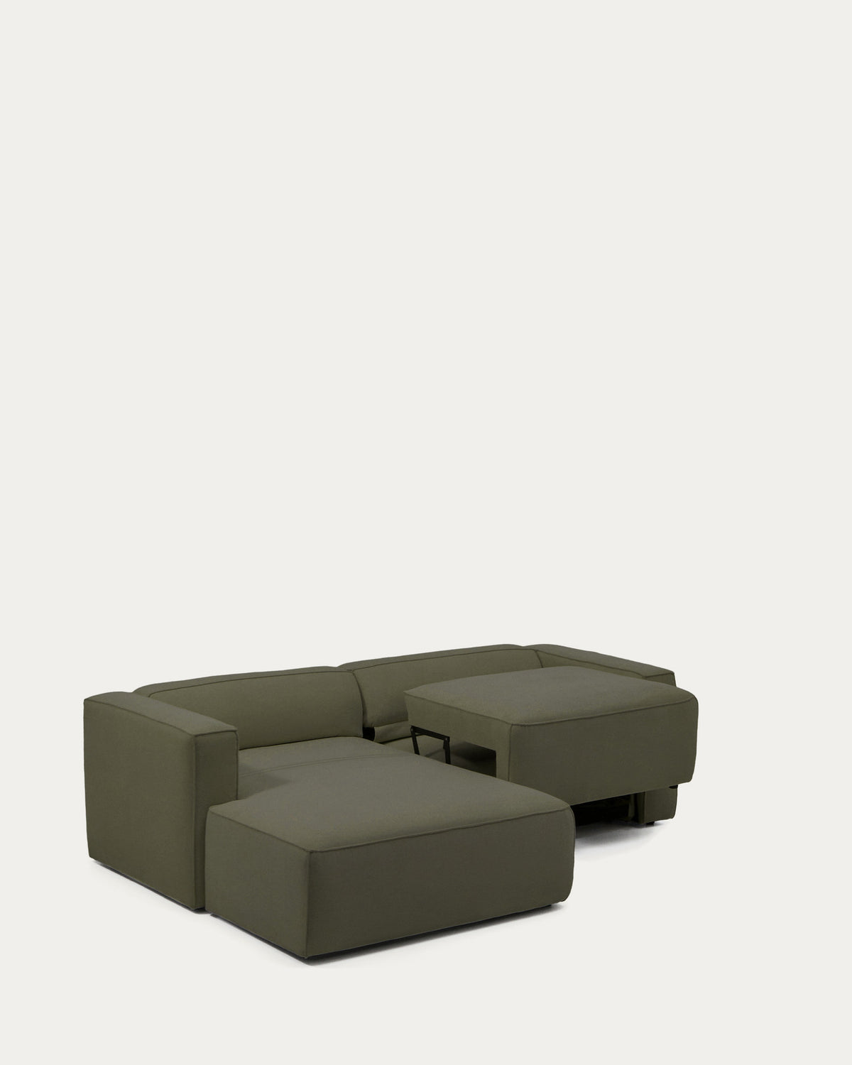 Dunkelgrünes Bettsofa Marela mit Chaiselongue links, Gewebebezug und schwarzen Beinen