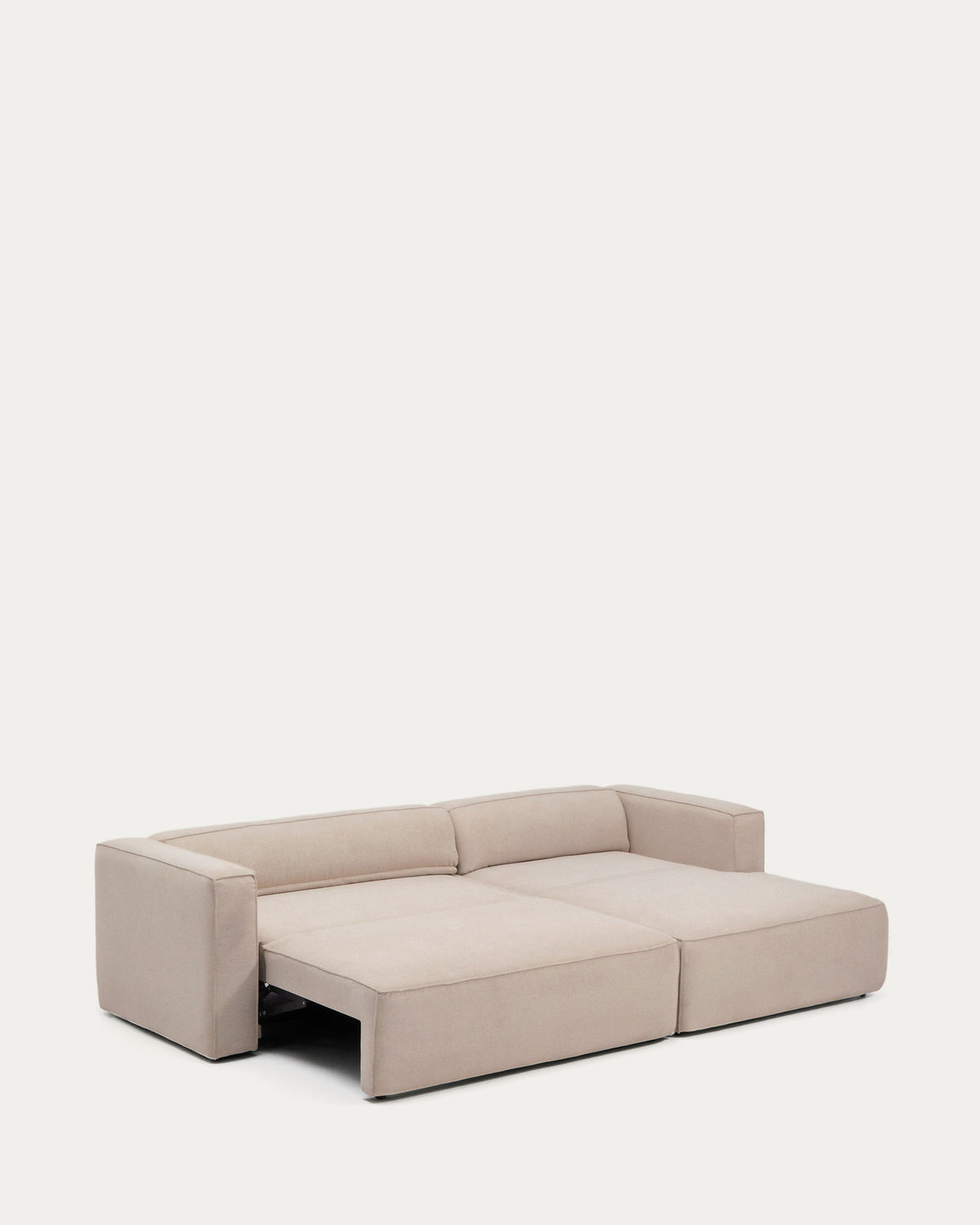 Beiges 4-Sitzer-Bettsofa Marela mit Chaiselongue rechts, Gewebebezug und schwarzen Beinen