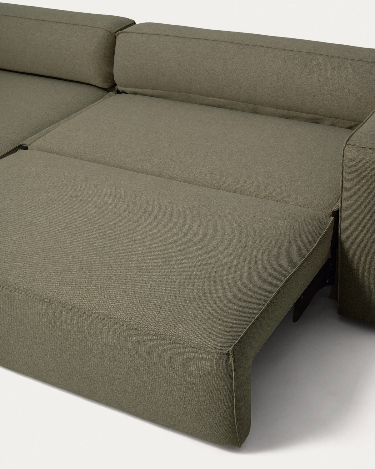 Dunkelgrünes Bettsofa Marela mit Chaiselongue links, Gewebebezug, Armlehnen, schwarze Beine