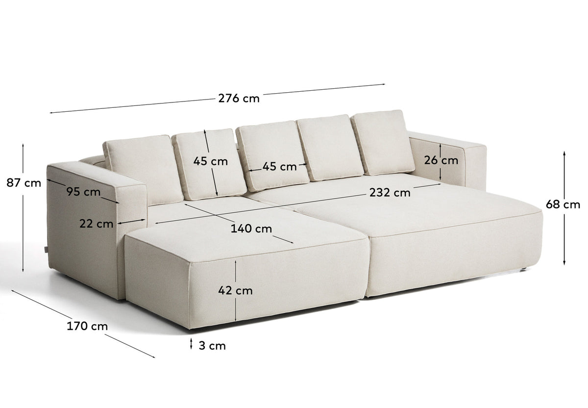 3-Sitzer Bettsofa Marela mit Chaiselongue links in beiger Chenille, 276 cm, FSC Mix Credit in Beige präsentiert im Onlineshop von KAQTU Design AG. Bettsofa ist von Kave Home