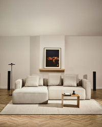 3-seater Marela sofa bed with chaise longue on the left in beige chenille, 276 cm, FSC Mix Credit