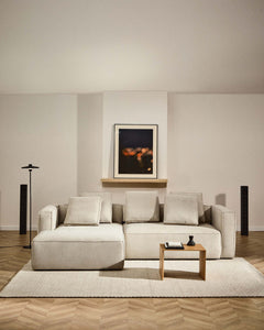 3-seater Marela sofa bed with chaise longue on the left in beige chenille, 276 cm, FSC Mix Credit