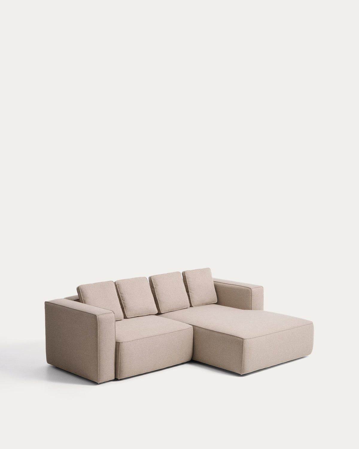Beiges 3-Sitzer-Bettsofa Marela mit Chaiselongue rechts, Stoffbezug und schwarzen Beinen