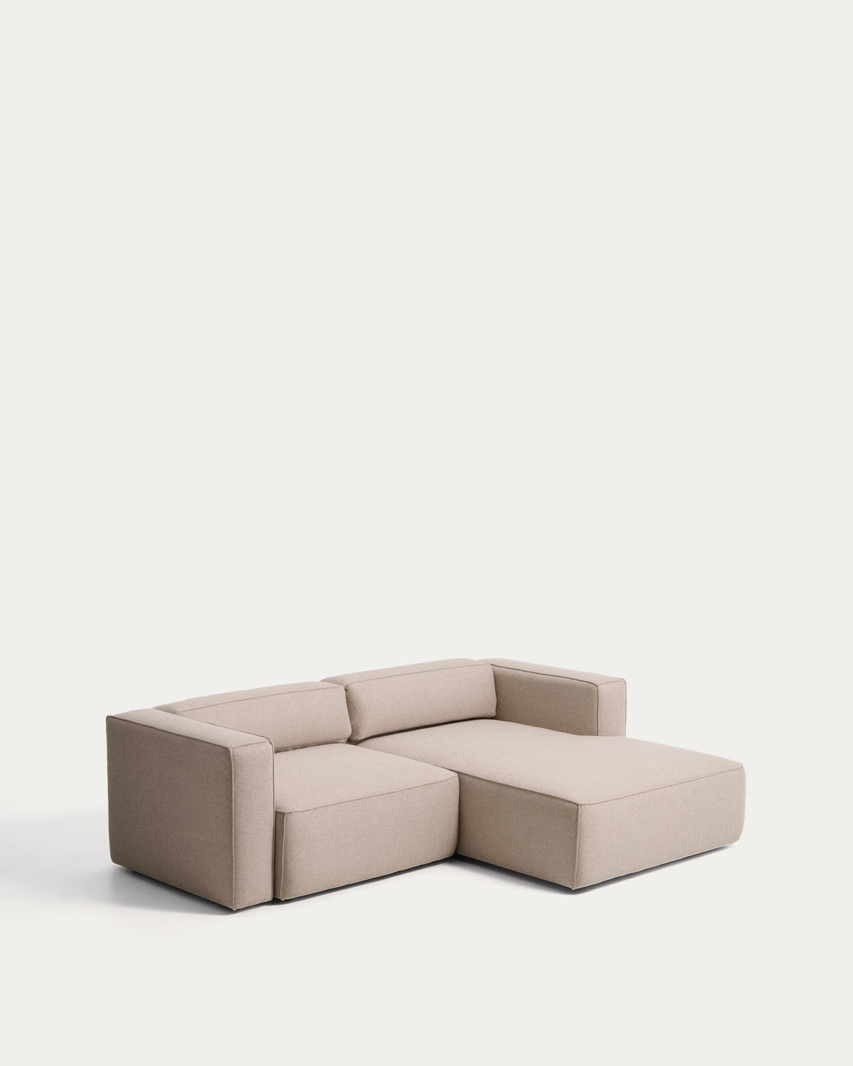 Beiges 3-Sitzer-Bettsofa Marela mit Chaiselongue rechts, Stoffbezug und schwarzen Beinen