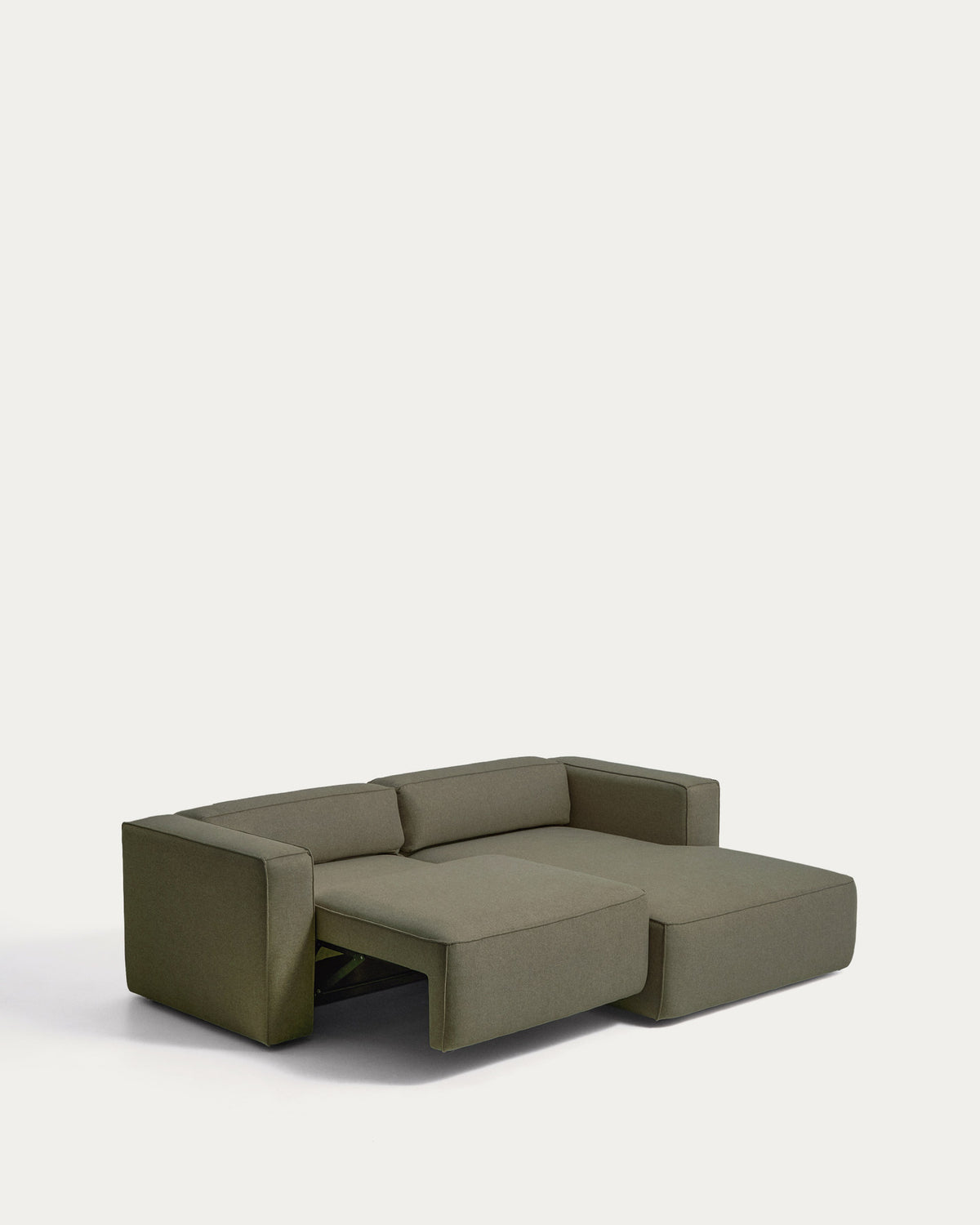 Dunkelgrünes Bettsofa Marela mit Chaiselongue rechts, Gewebebezug, Armlehnen und schwarzen Beinen