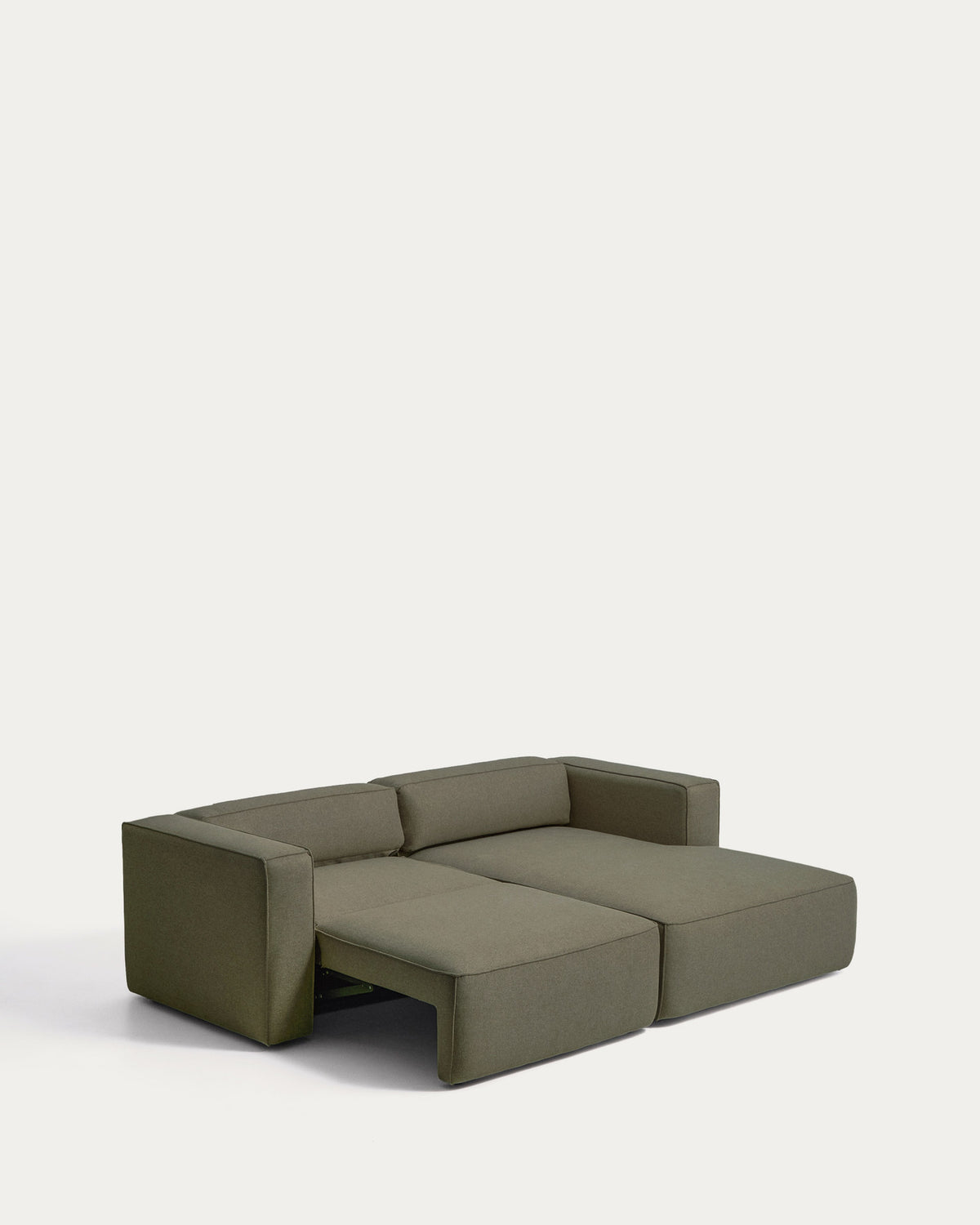 Dunkelgrünes Bettsofa Marela mit Chaiselongue rechts, Gewebebezug, Armlehnen und schwarzen Beinen