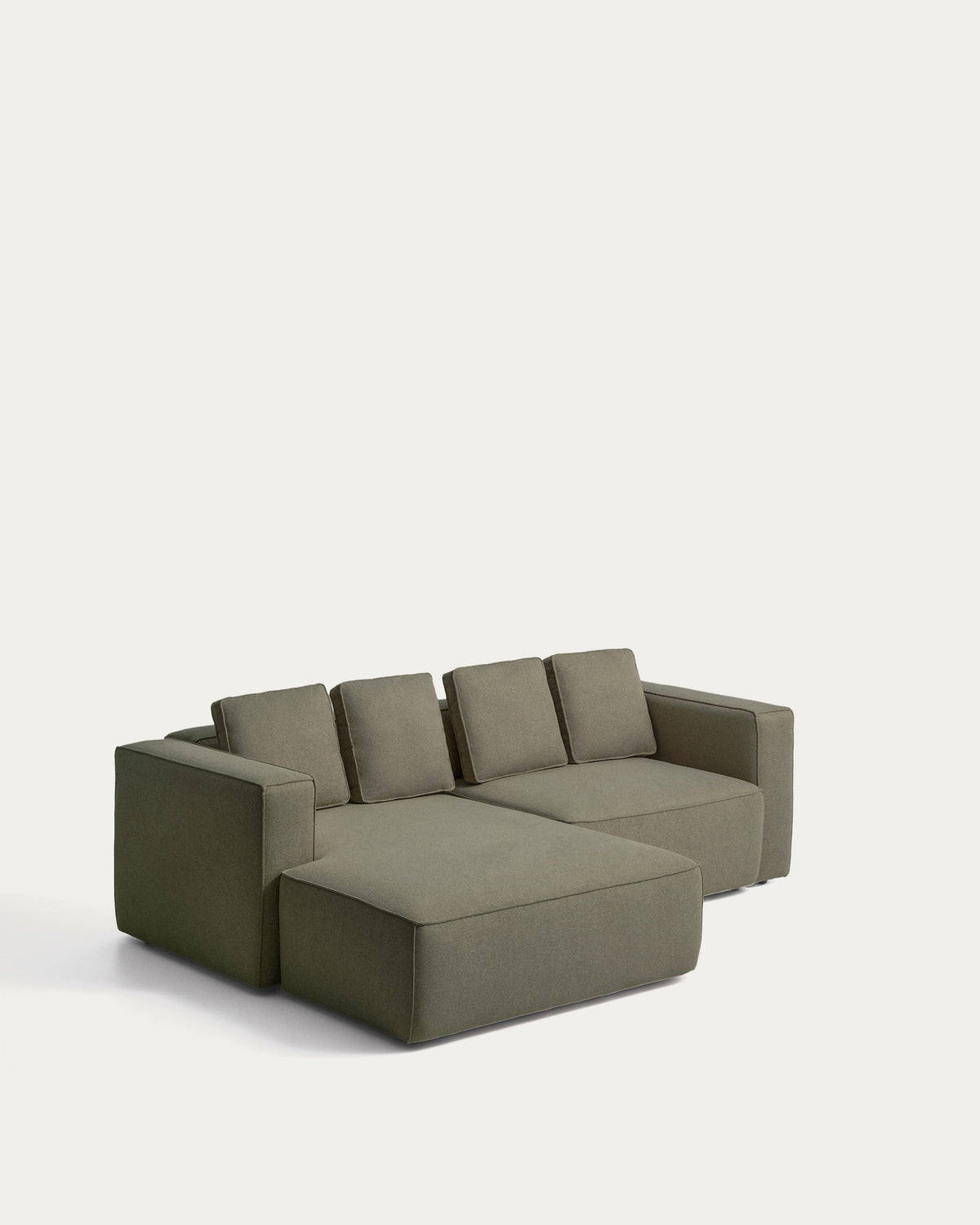 Dunkelgrünes Bettsofa Marela mit Chaiselongue links, Stoffbezug und schwarzen Beinen