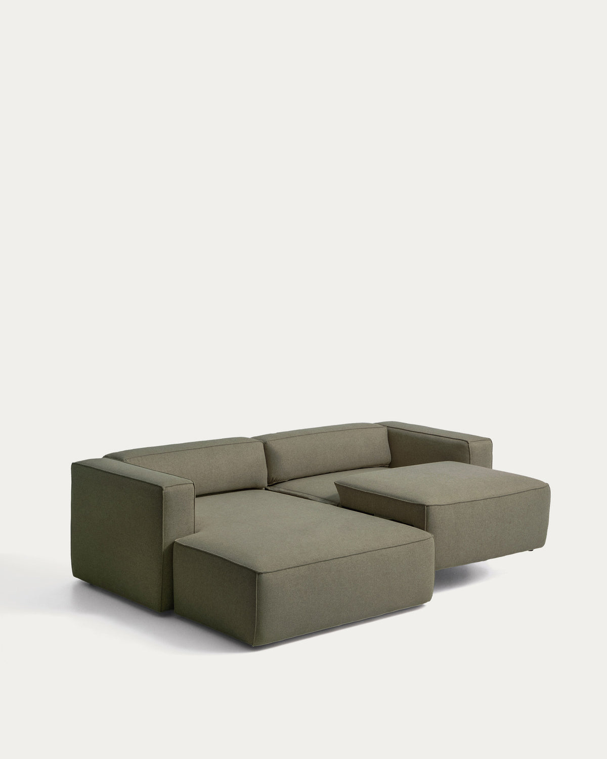 Dunkelgrünes Bettsofa Marela mit Chaiselongue links, Stoffbezug und schwarzen Beinen
